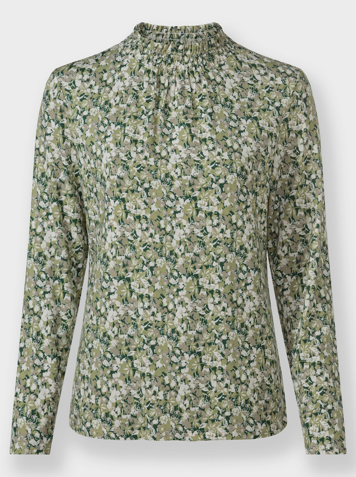 Stehkragenshirt - ecru-schilf-bedruckt