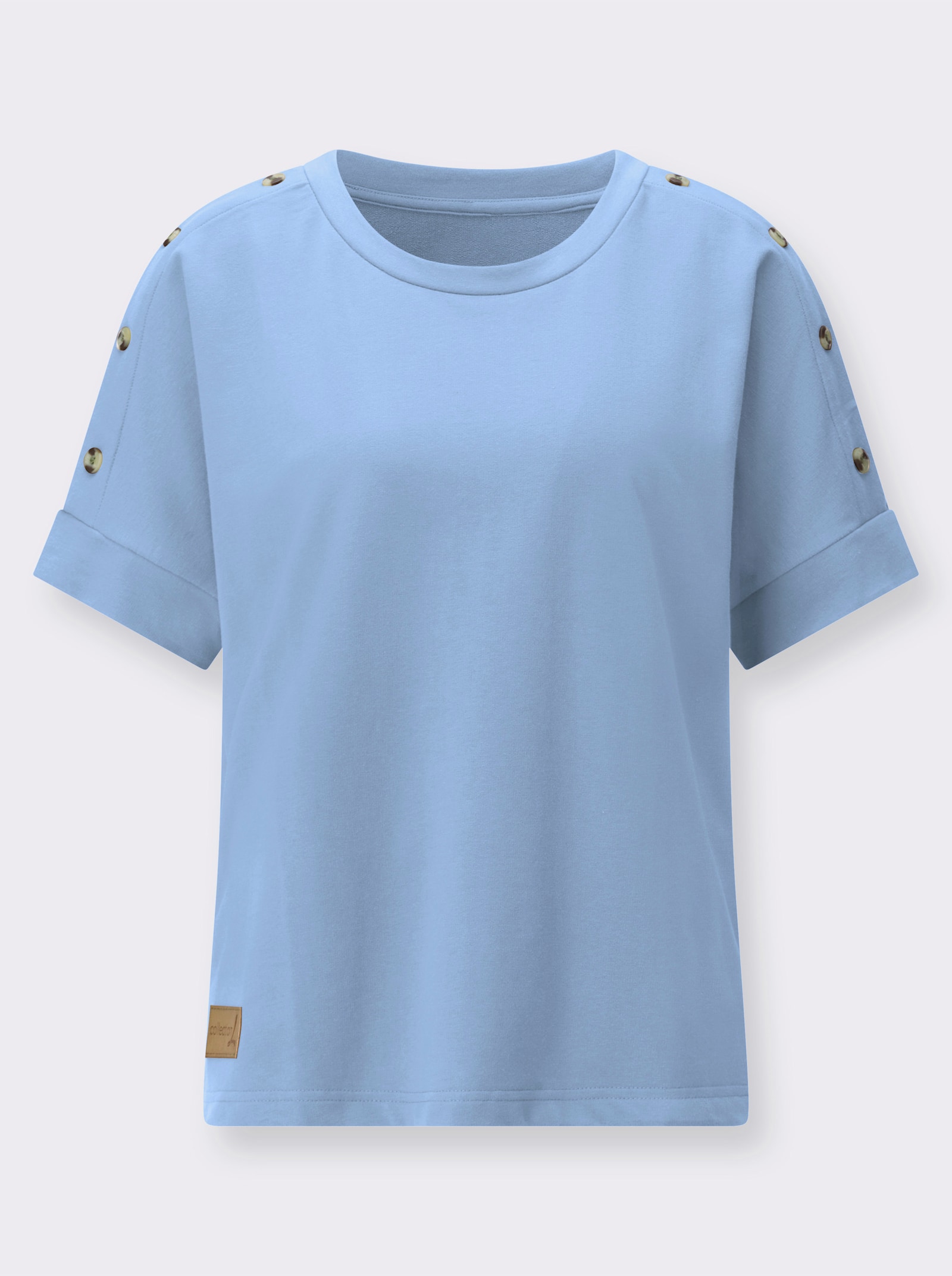 Sweatshirt mit Zierknöpfen an der Schulterpartie - eisblau