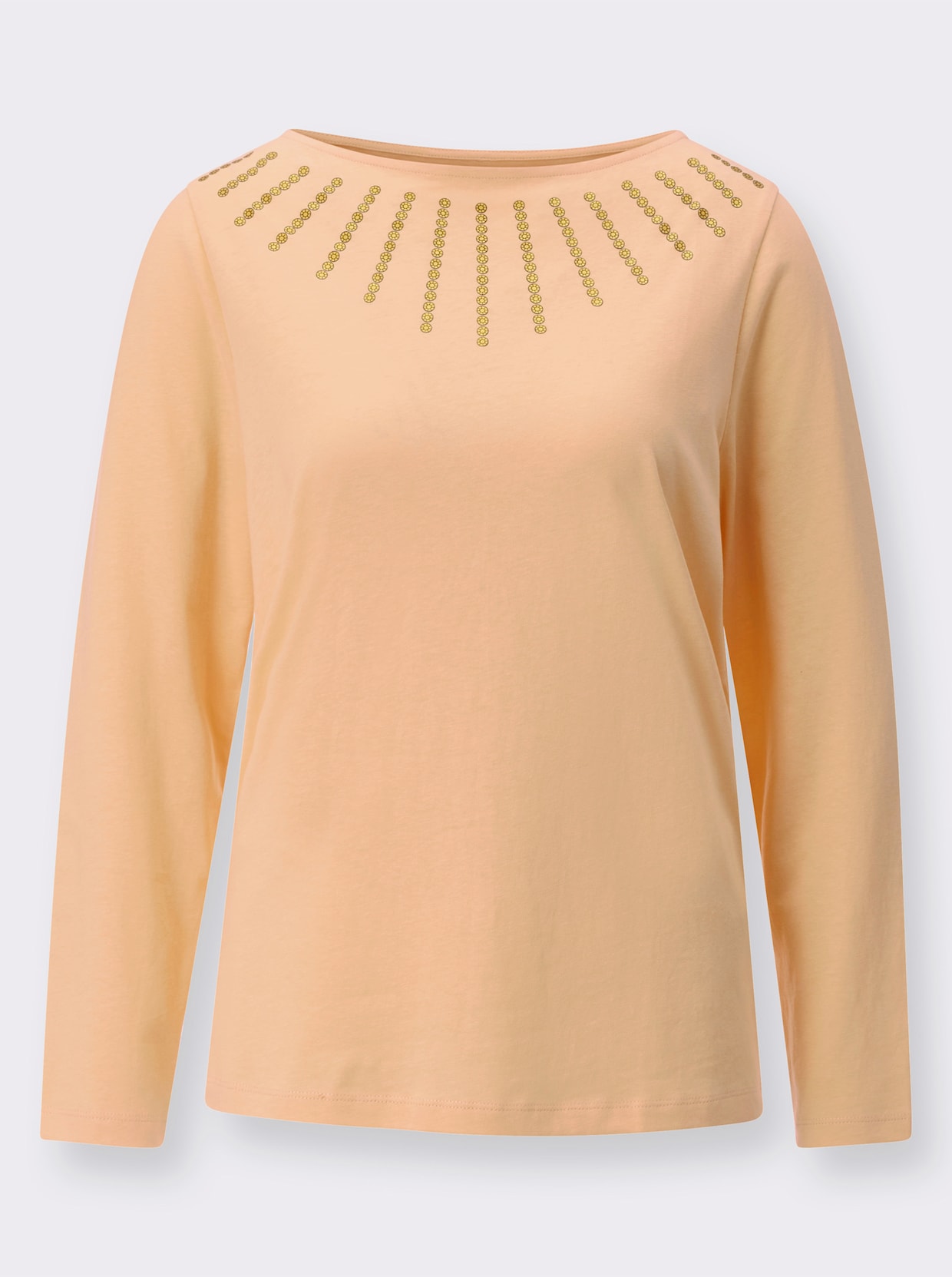 Langarmshirt - apricot-goldfarben-bedruckt