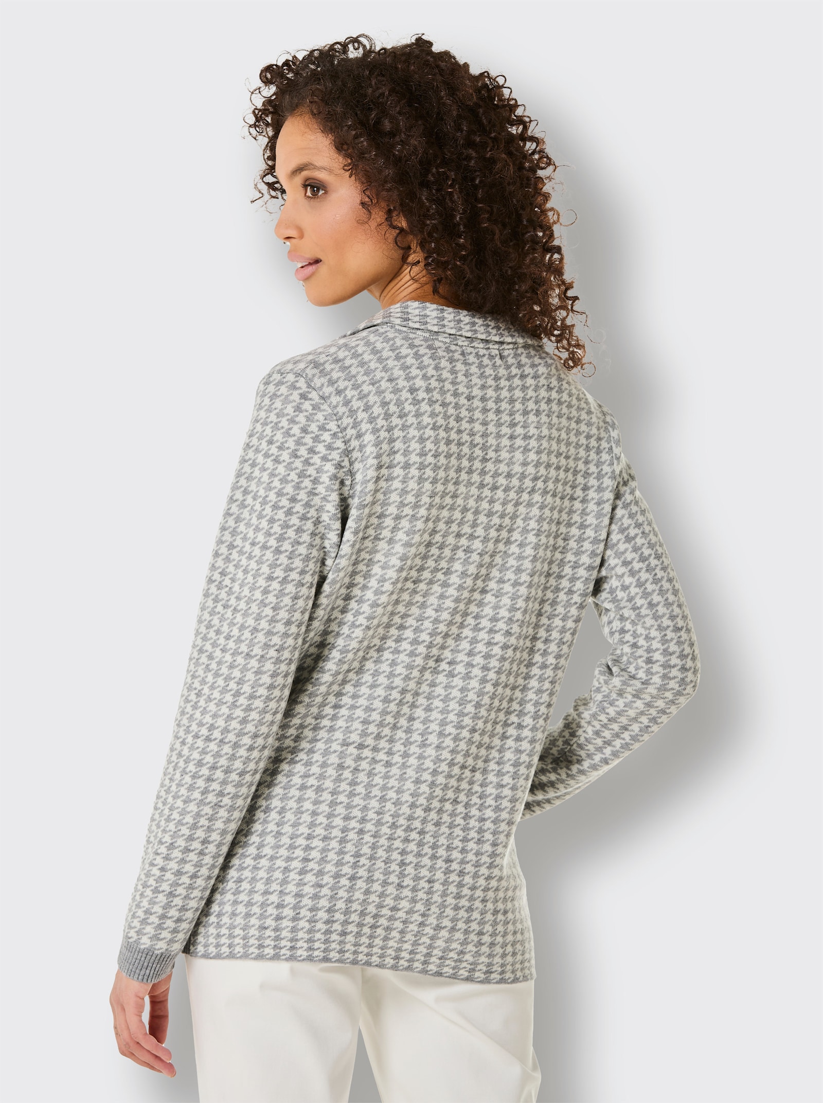 CREATION L PREMIUM Strickjacke mit 1-Knopf-Verschluss - steingrau-champagner-gemustert