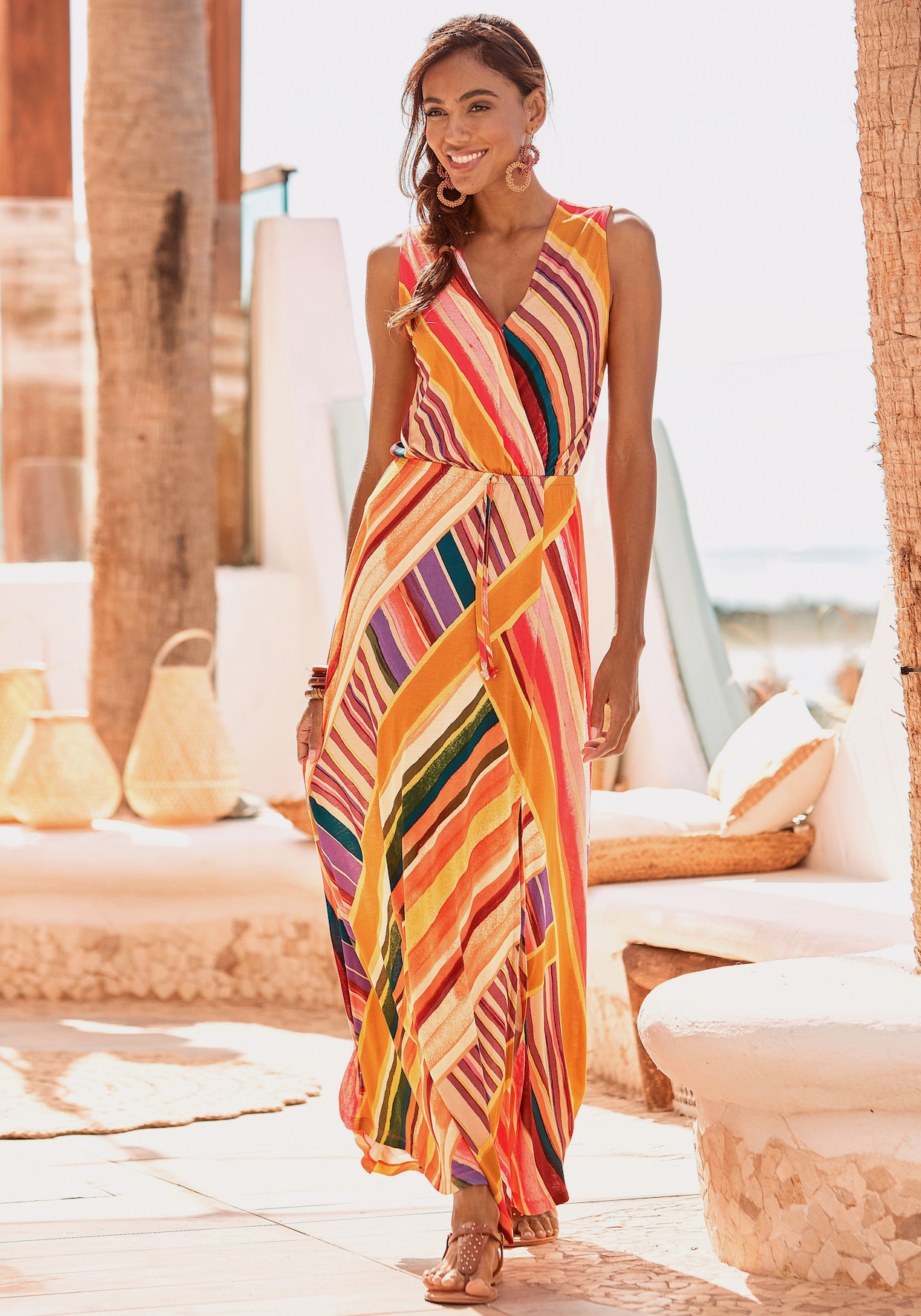 LASCANA Maxikleid - orange-gestreift