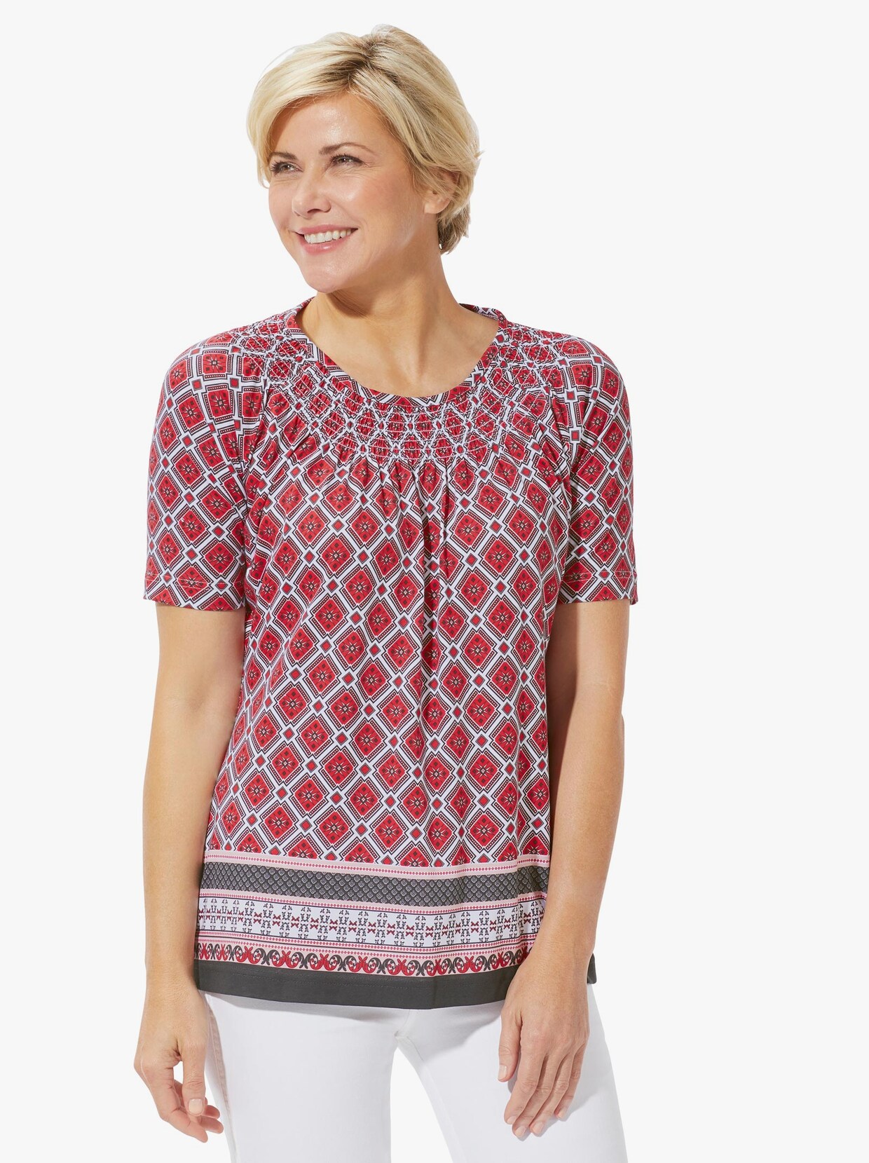Tričko s krátkým rukávem - korálová-vzor