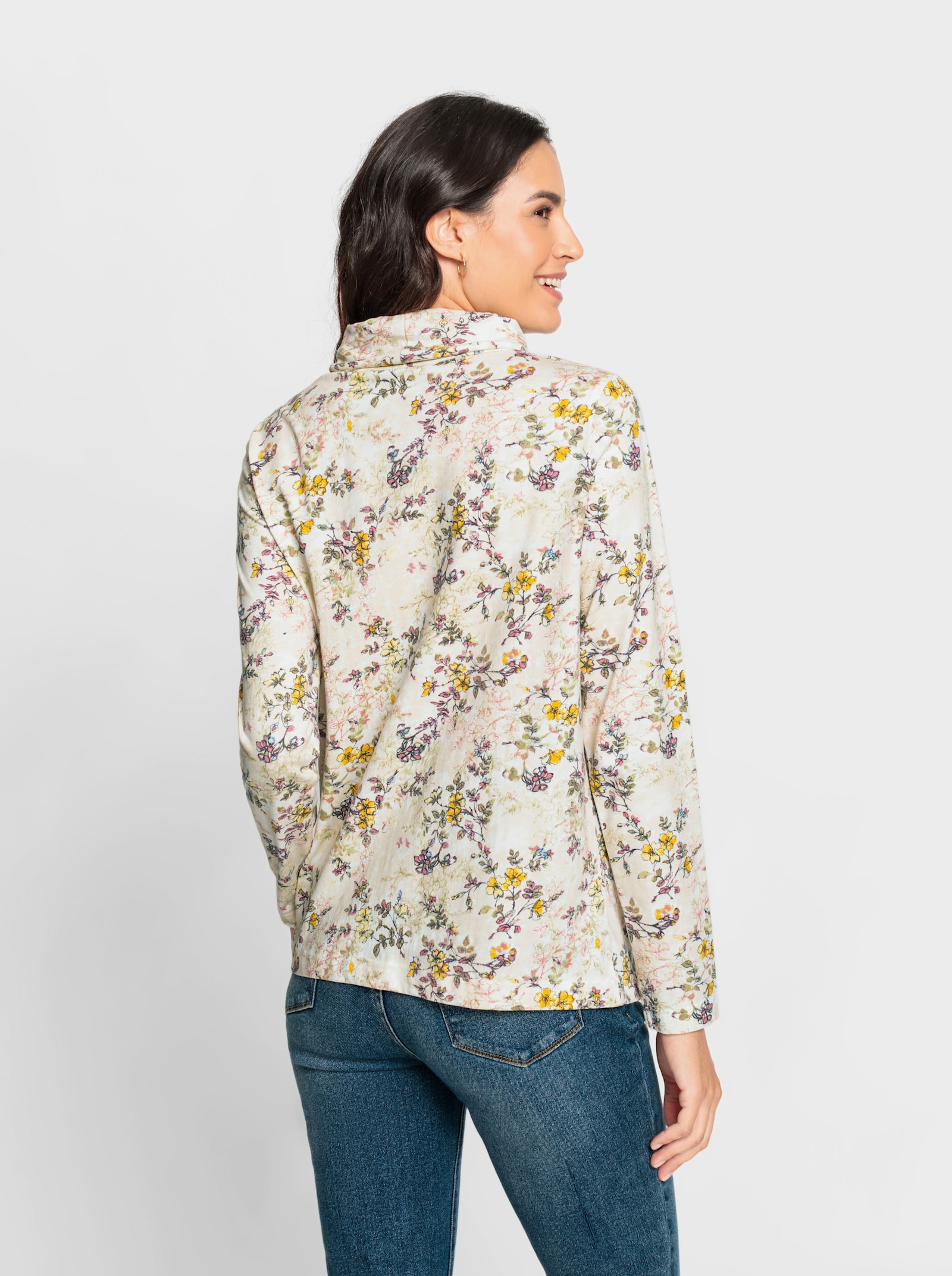 Stehkragenshirt mit Tunnelzug - champagner-bedruckt