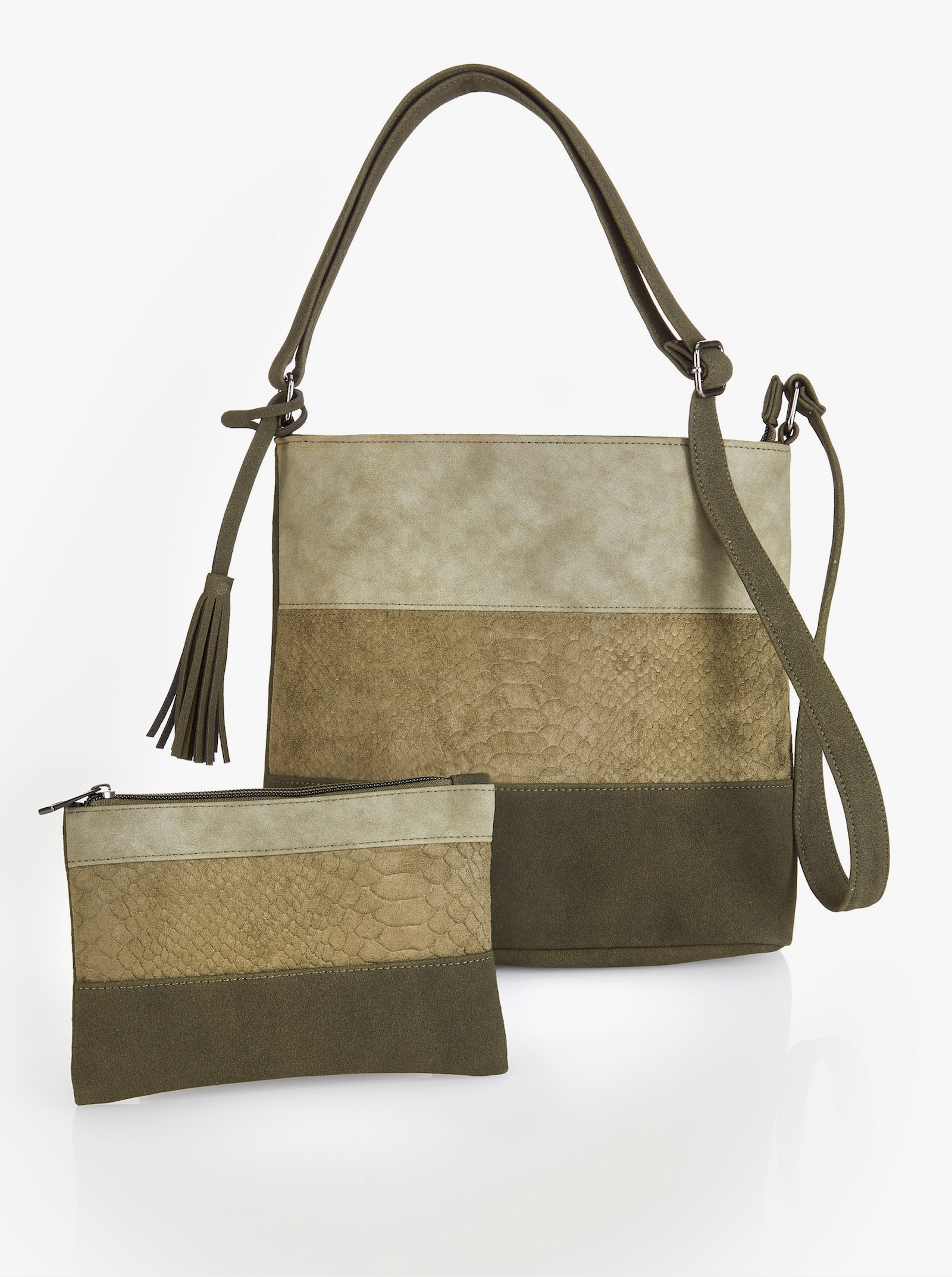 Handtasche mit Kosmetiktasche - oliv