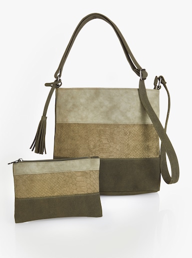Handtasche mit Kosmetiktasche - oliv