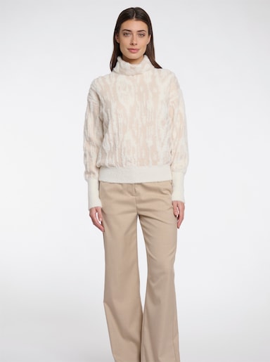Pull en tricot - sable-écru à motifs