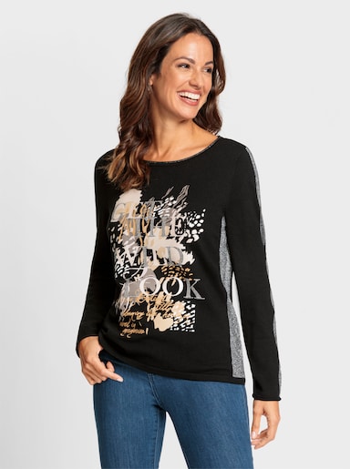 Gebreide pullover - zwart/zand geprint