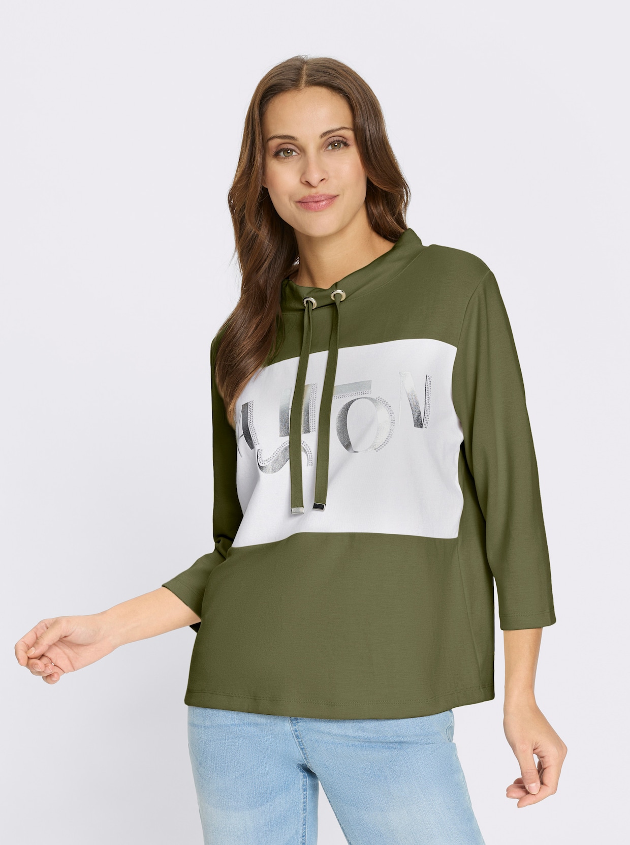 Sweatshirt - oliv-weiß-geringelt