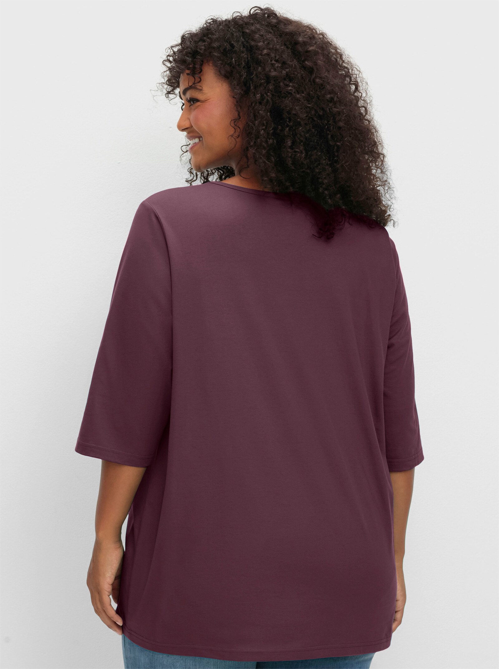 sheego 3/4-Arm-Shirt im geraden, längeren Schnitt - burgund
