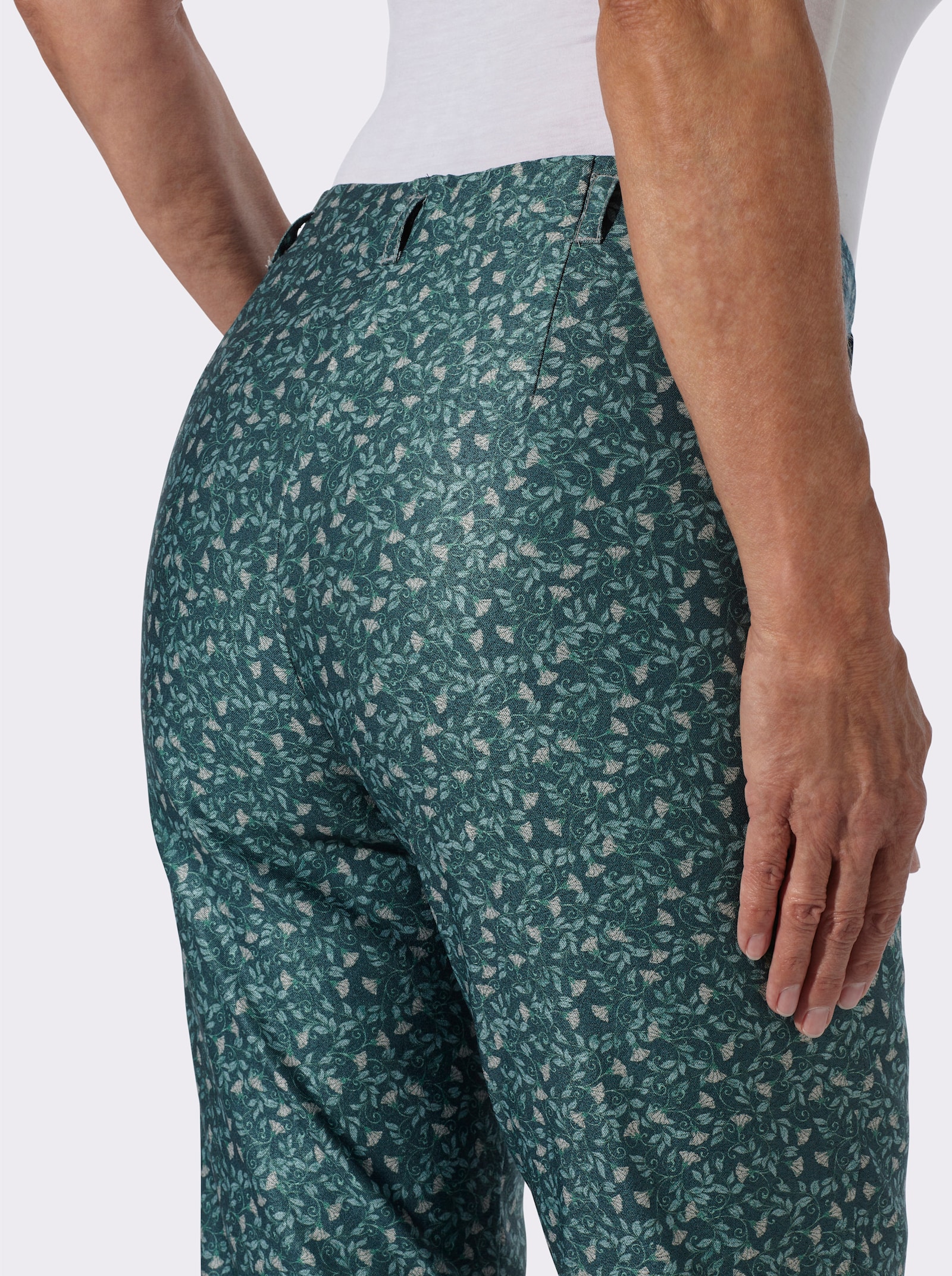 Cosma Schlupfhose mit Blüten- und Blätterdruck - petrol-bedruckt