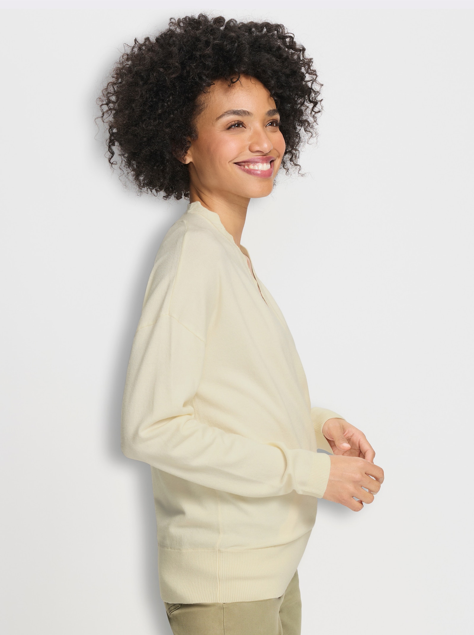 heine Feinstrickpullover in Wickel-Optik - champagner