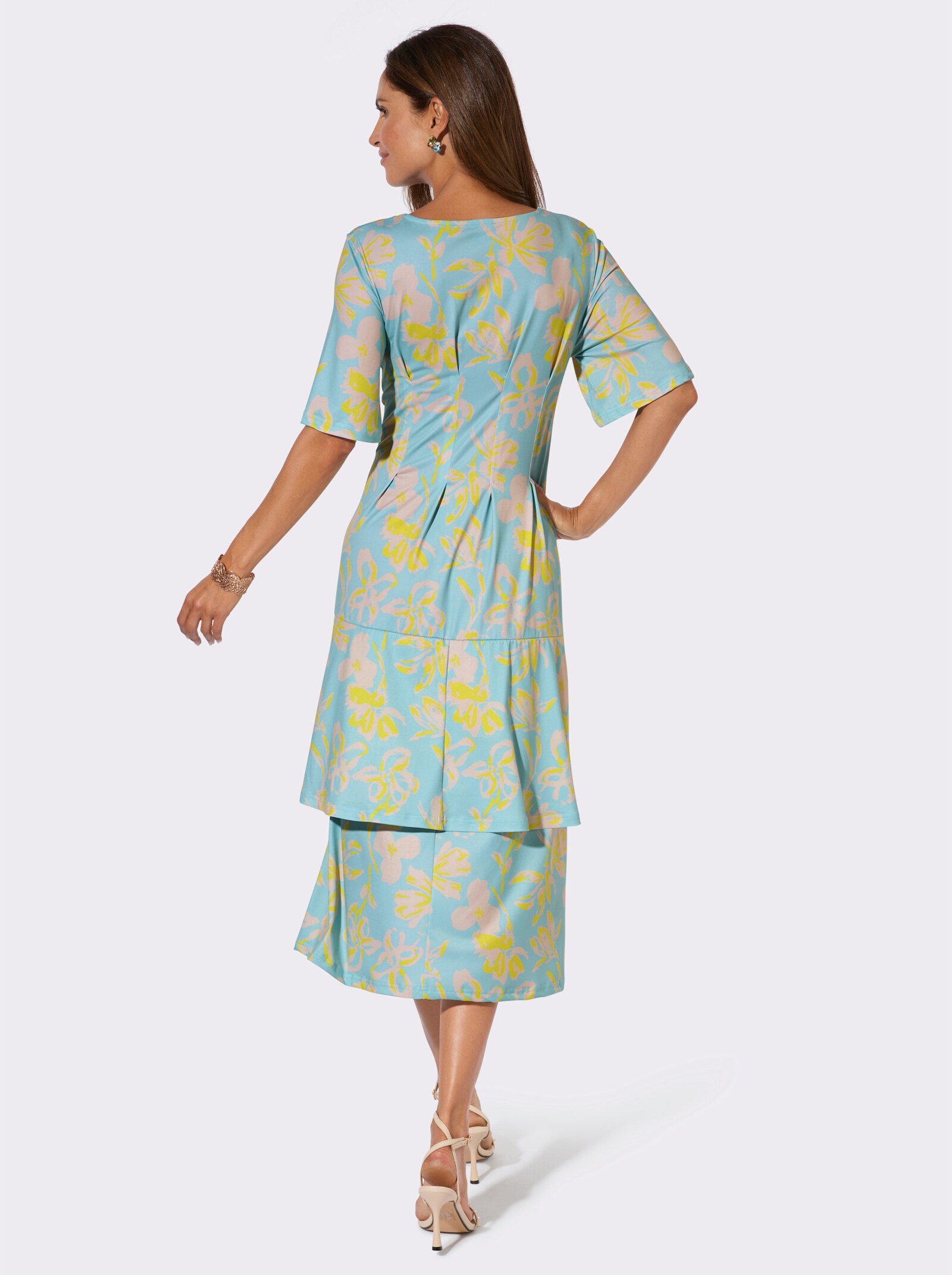 Jerseykleid mit Volants - mint-limone-bedruckt