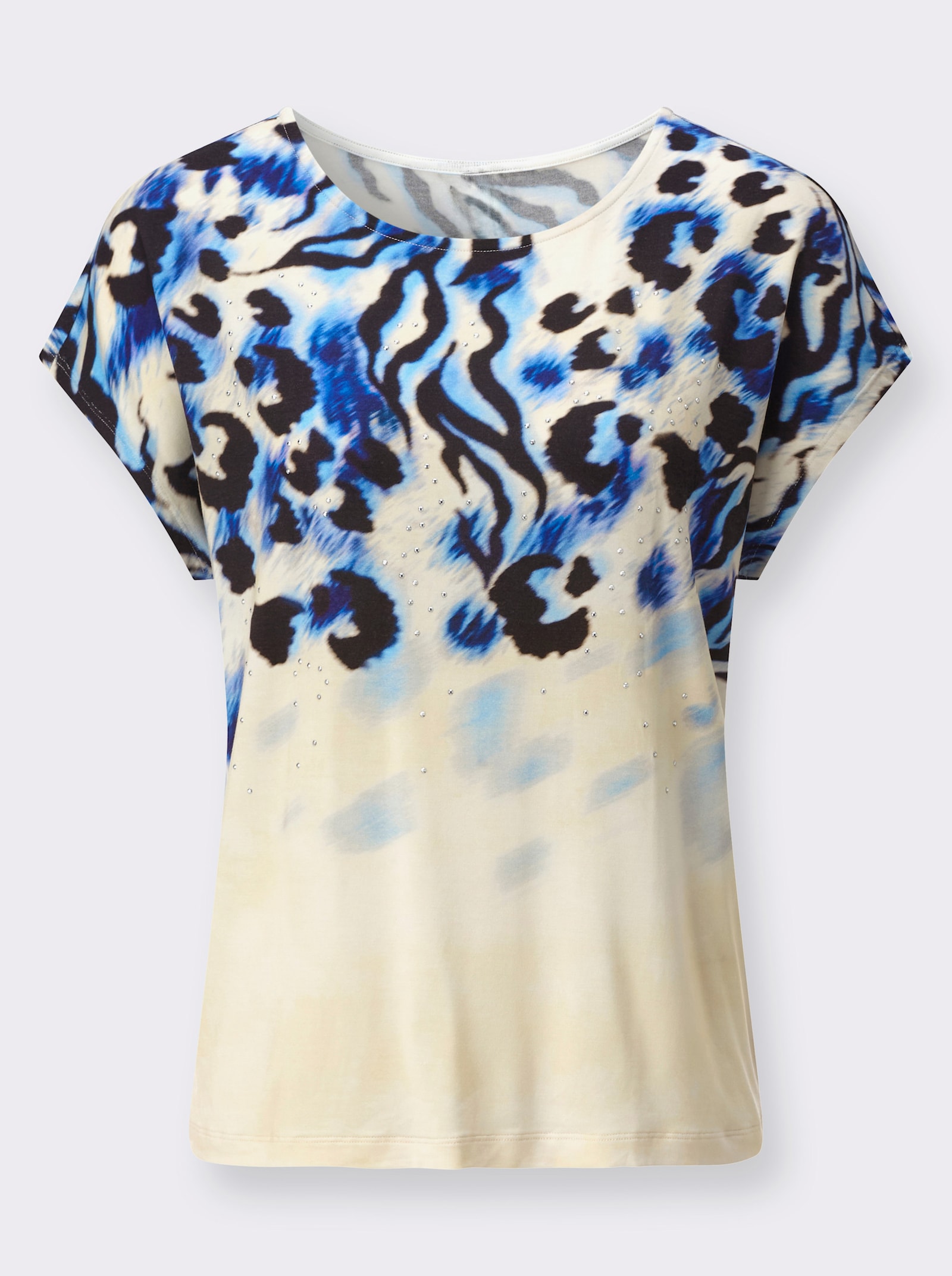 Print-Shirt mit Glitzersteinchen - champagner-eisblau-bedruckt