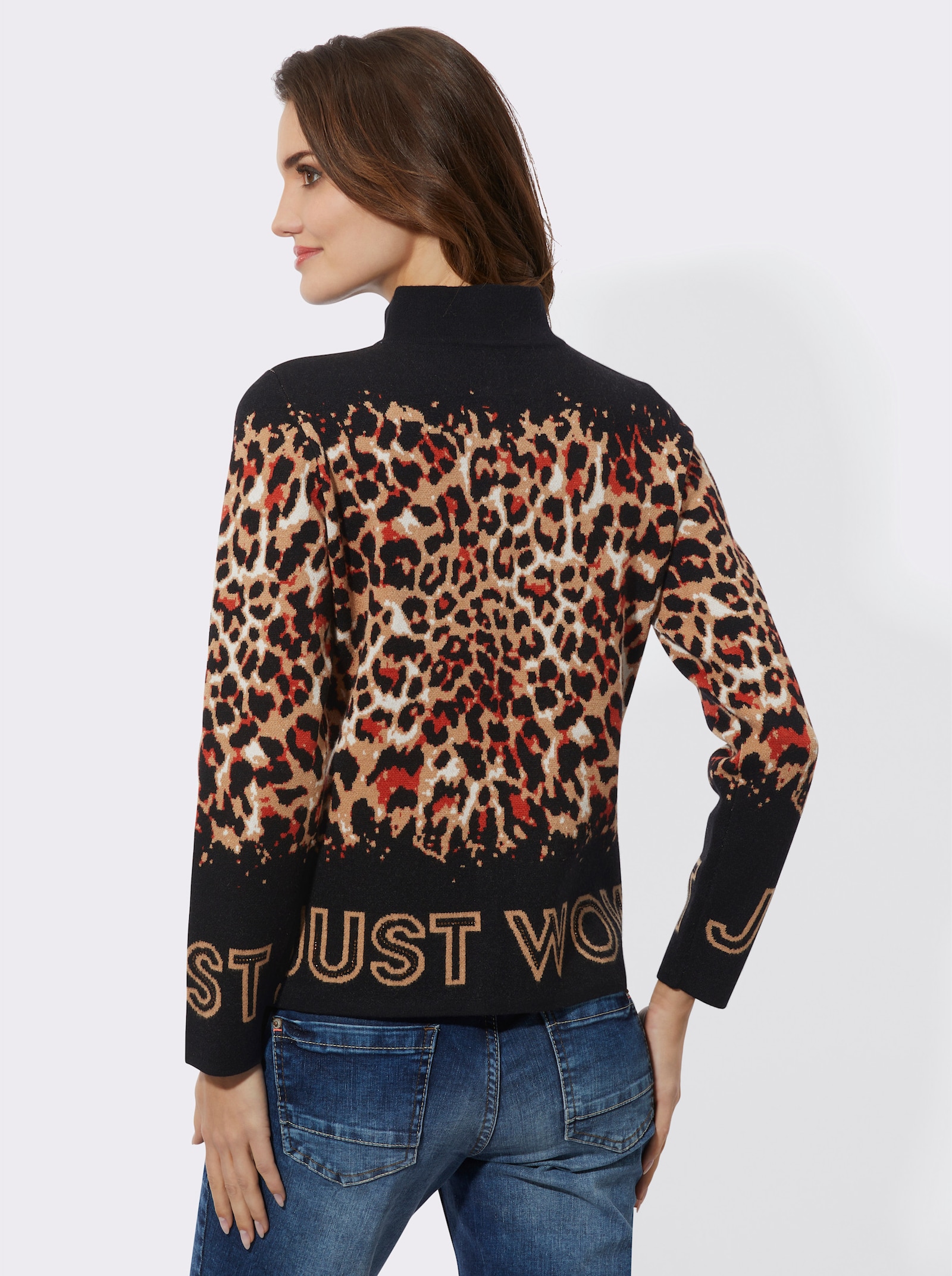 Pullover mit Animal-Jacquardmuster - schwarz-camel-gemustert