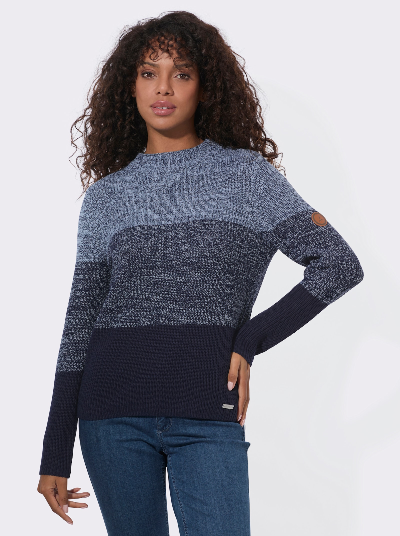 Stehkragenpullover mit Colourblocking - bleu-marine-geringelt