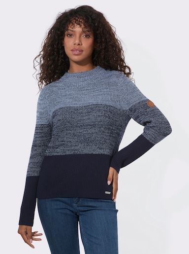 Stehkragenpullover mit Colourblocking - bleu-marine-geringelt
