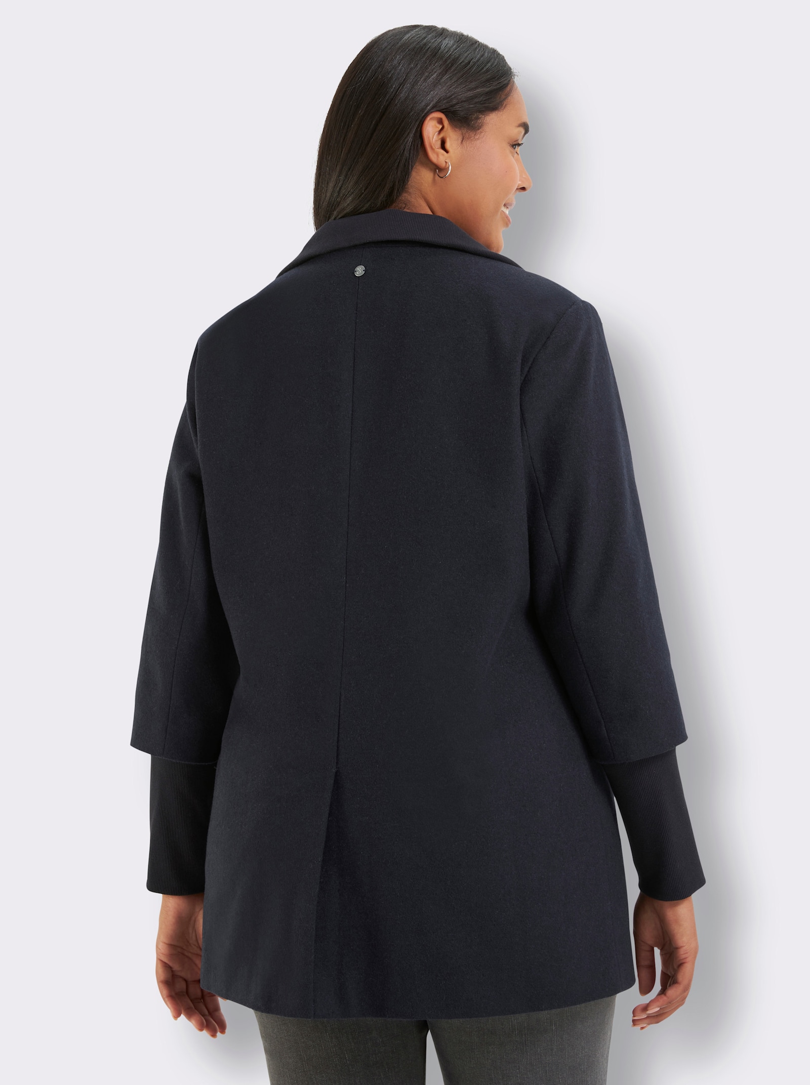 sheego Wolljacke mit Rippstrick-Ärmelbündchen - tiefblau