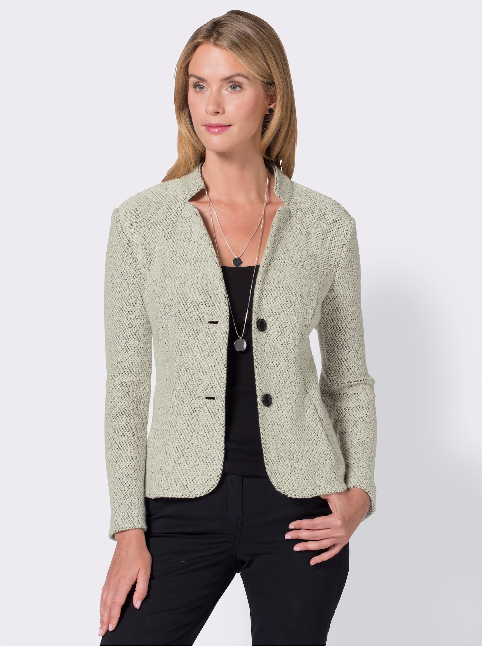 Korte blazer van bouclé - zwart/wit