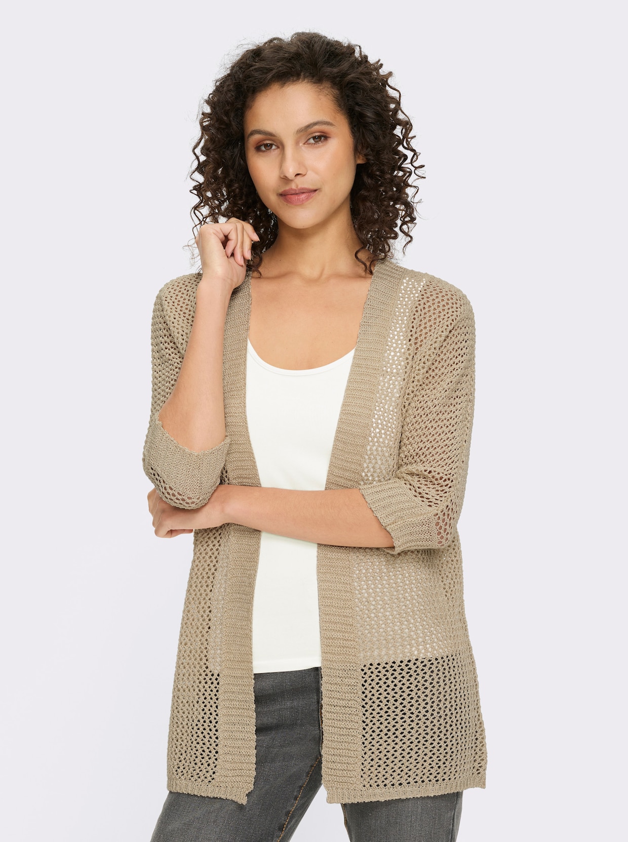 heine Ajourstrickjacke - sand