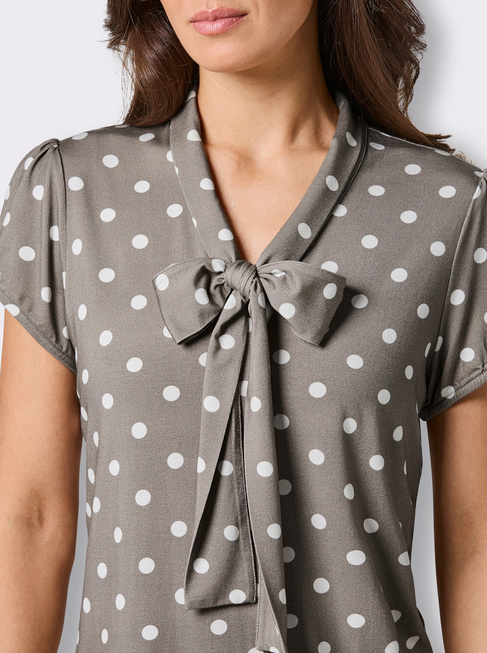 CREATION L PREMIUM Print-Shirt mit Schluppe und Flügelärmeln - taupe-ecru-getupft
