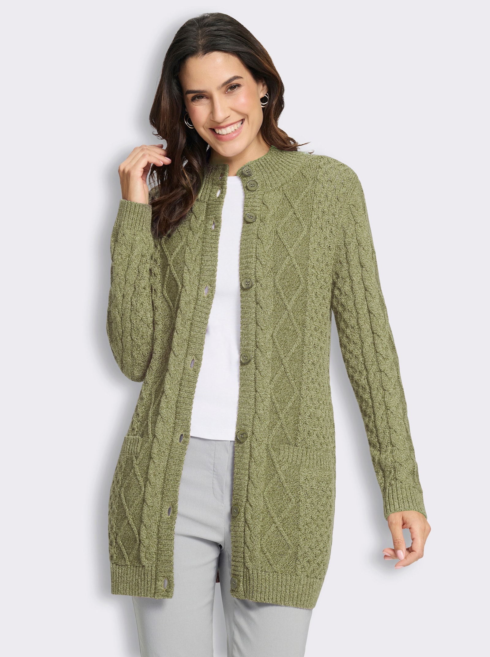 Strickjacke im Muster-Mix - schilf-meliert