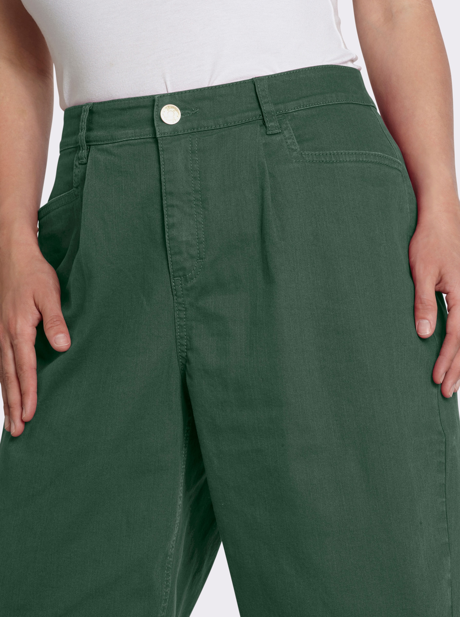 sheego Bundfaltenhose aus Twill, mit Barrel-Leg - moos