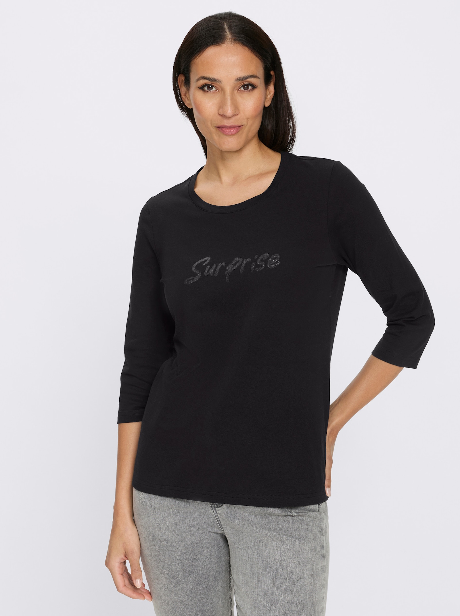 heine 3/4-Arm-Shirt mit Schriftzug - schwarz