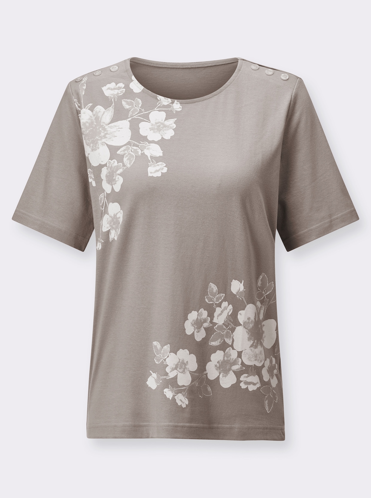 Shirt met ronde hals - taupe geprint