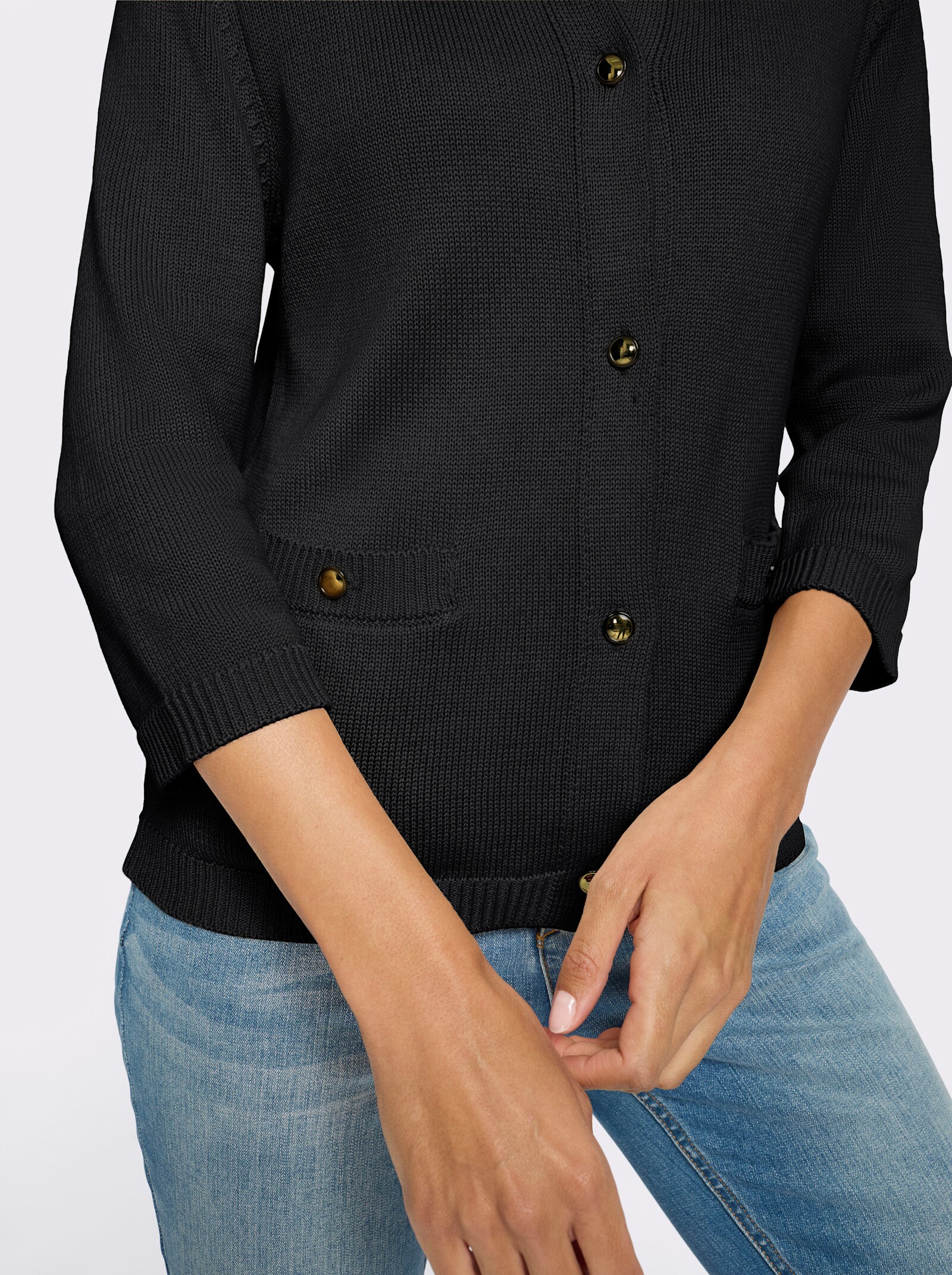 Strickjacke mit goldfarbenen Knöpfen - schwarz