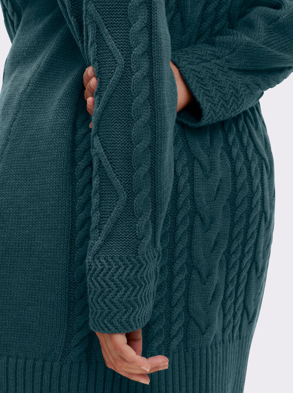 Longstrickjacke mit Einstrickmuster - petrol