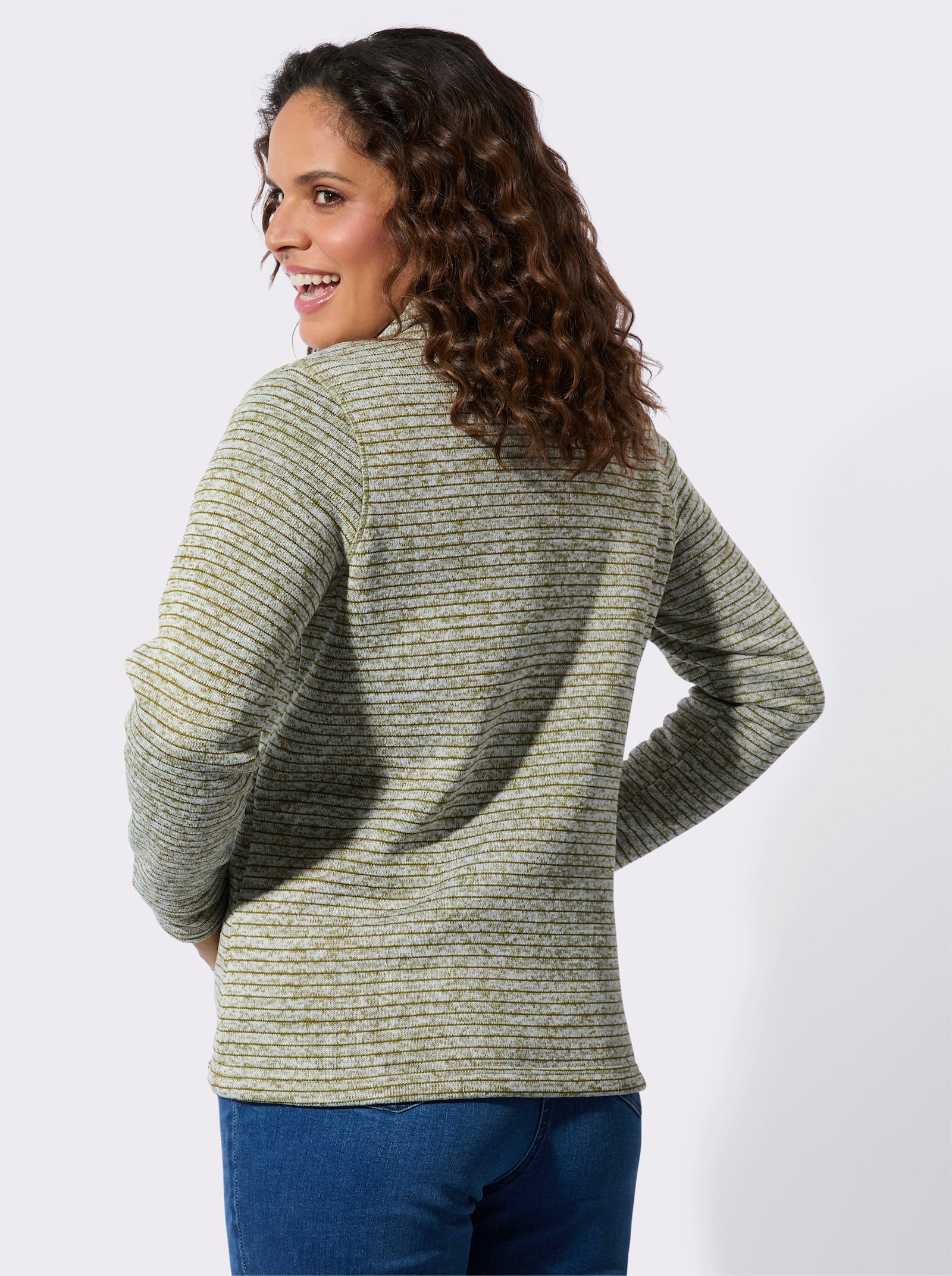 Strickfleecejacke mit Nahttaschen - schilf-meliert