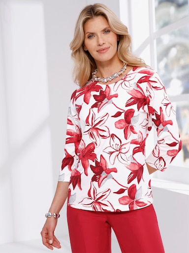 3/4-Arm-Shirt - ecru-rot-bedruckt