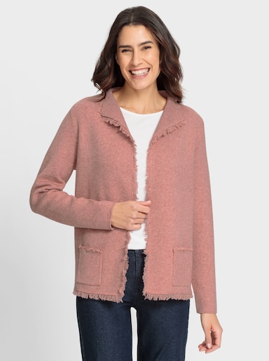 Strickjacke mit Fransenverzierung - rosenholz-meliert