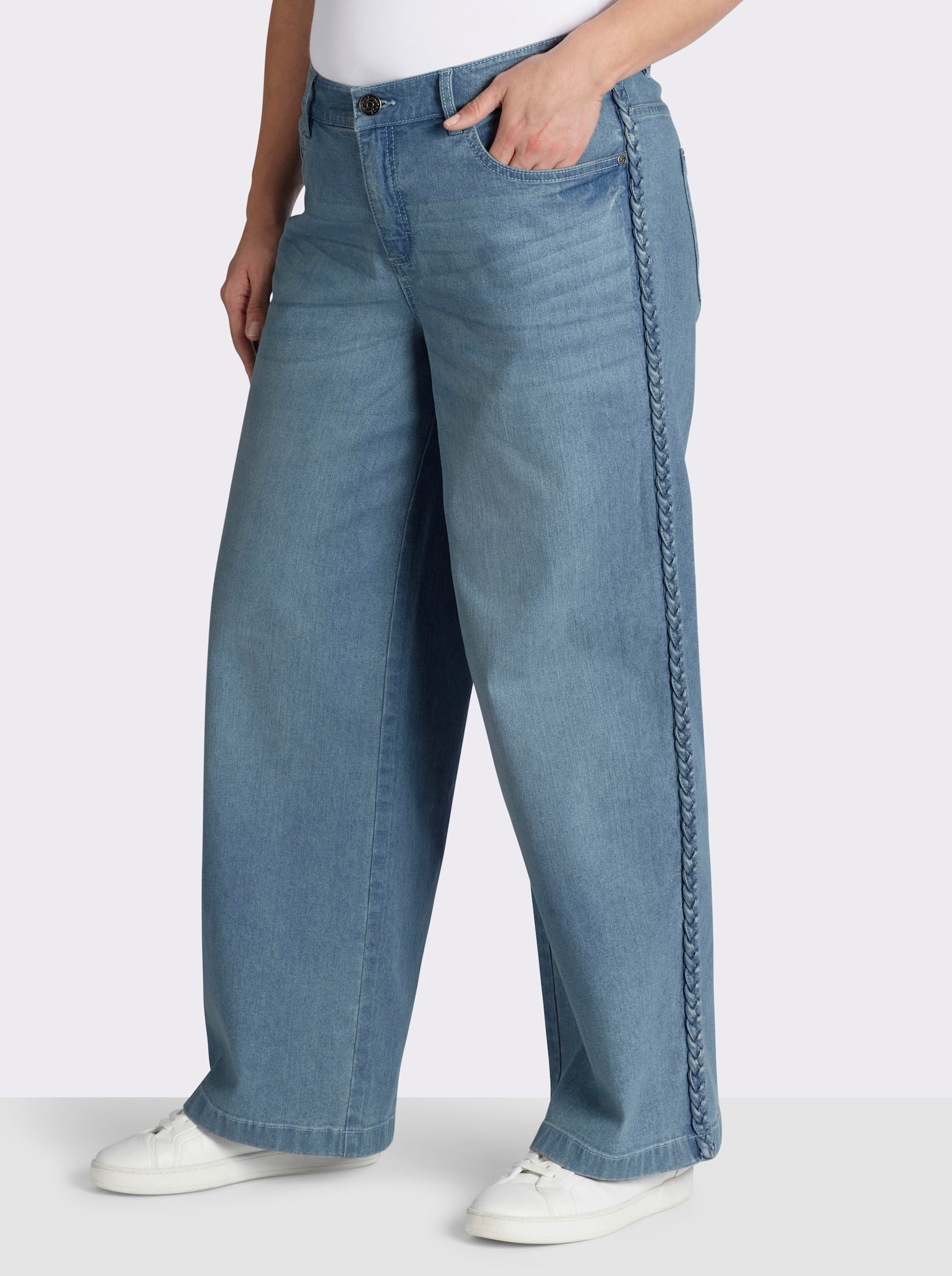sheego Jeans mit geflochtenen Streifen am weiten Bein - blue-bleached