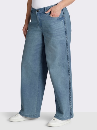 sheego Jeans mit geflochtenen Streifen am weiten Bein - blue-bleached