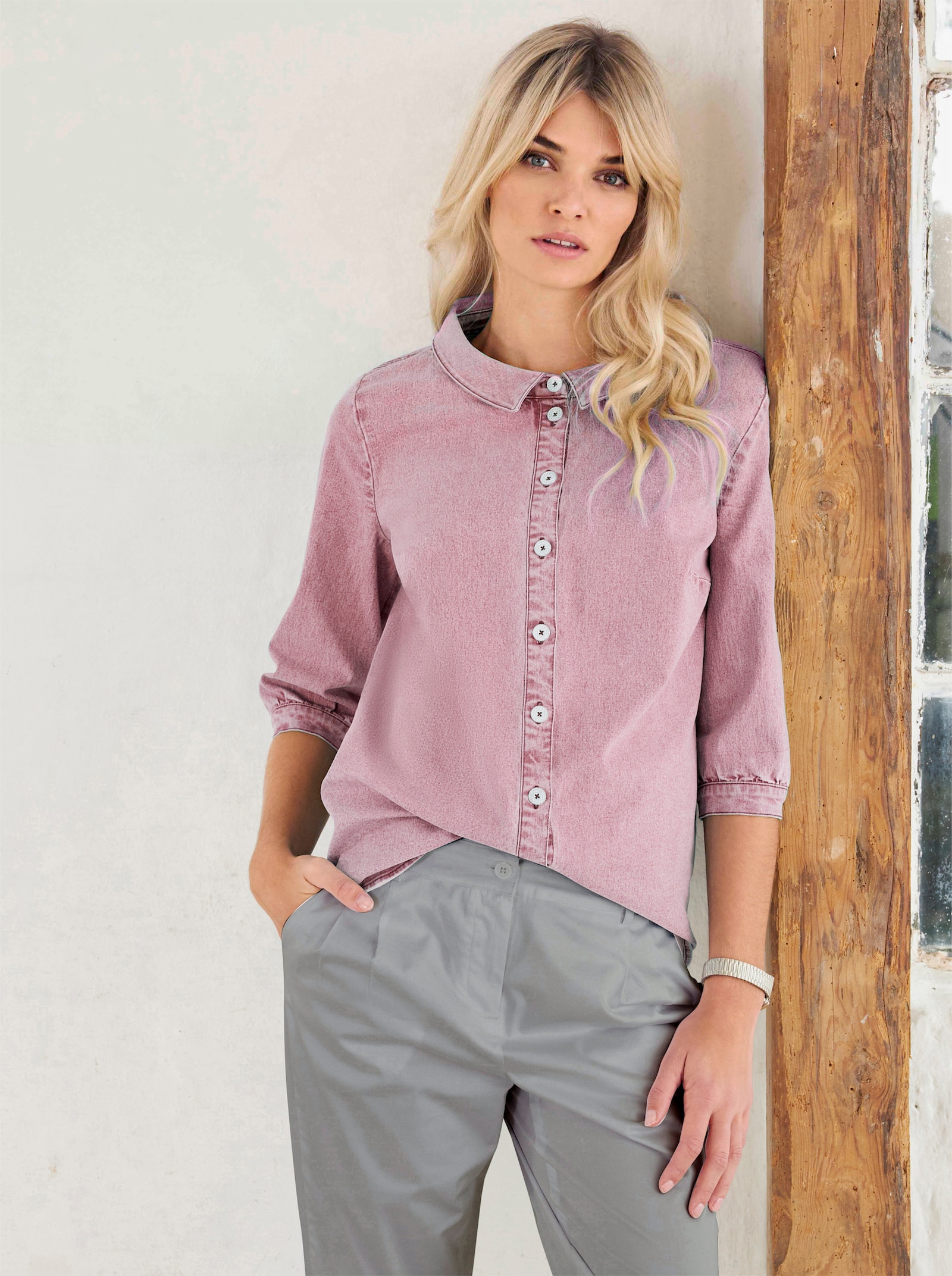 heine Jeansbluse in leichter Used-Waschung - rosé