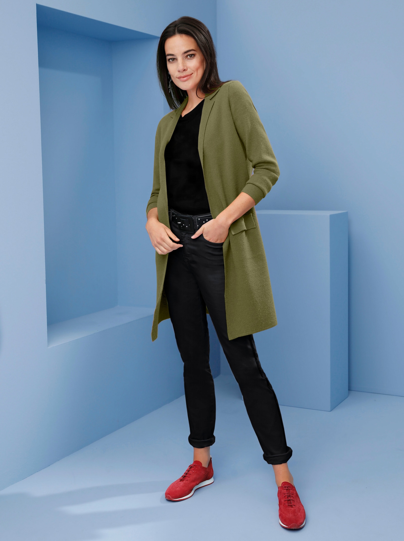 heine Manteau en tricot avec poches à rabat - vert olive