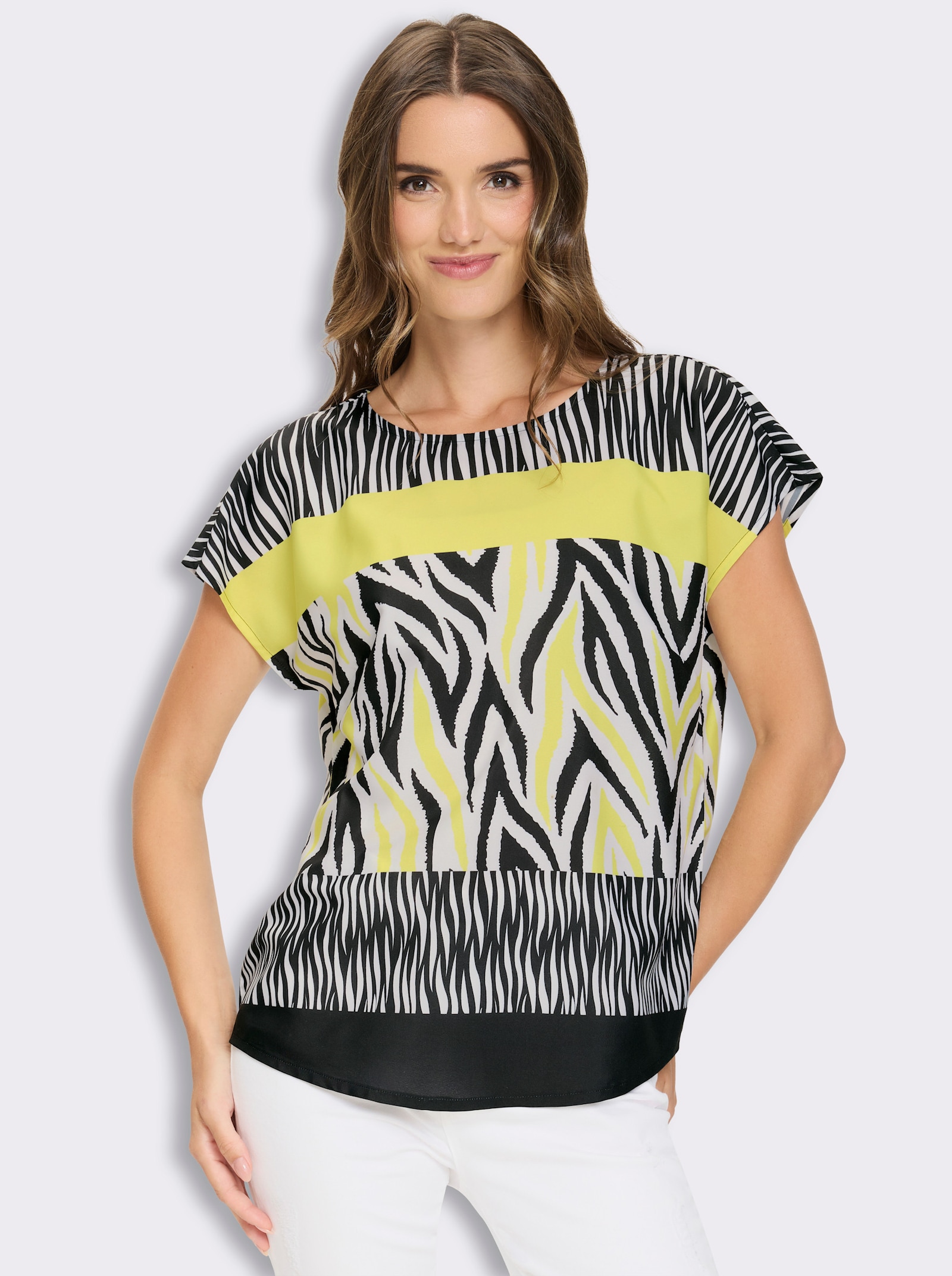 Schlupfbluse mit Animal-Print - schwarz-weiß-bedruckt