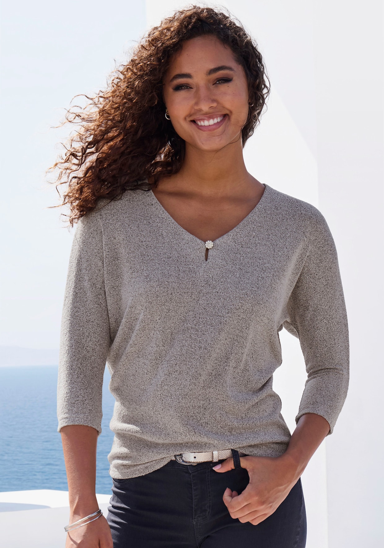 LASCANA Shirt met 3/4-mouw - zilvergrijs