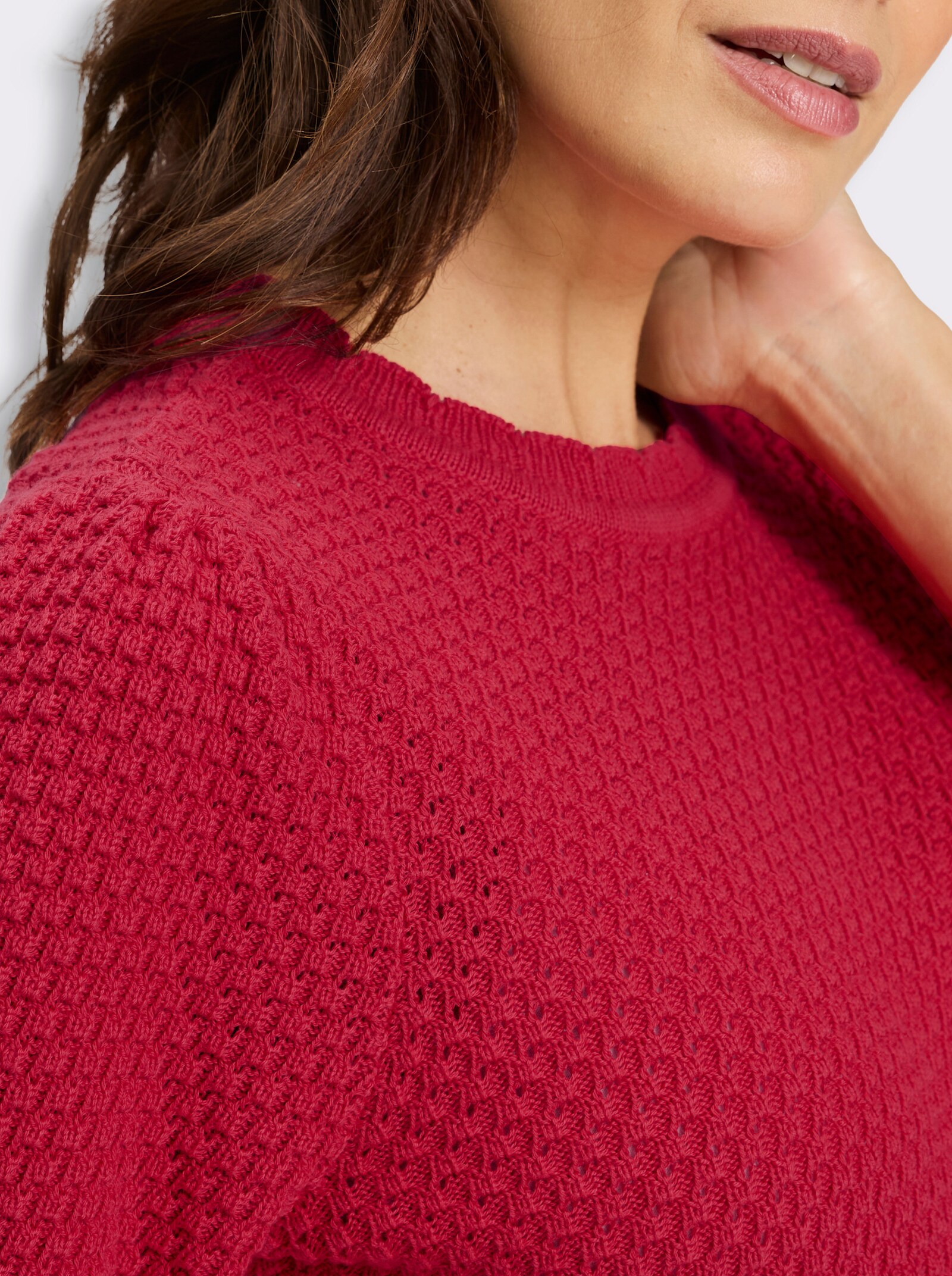 3/4-Arm-Pullover mit Struktur-Strickmuster - erdbeere
