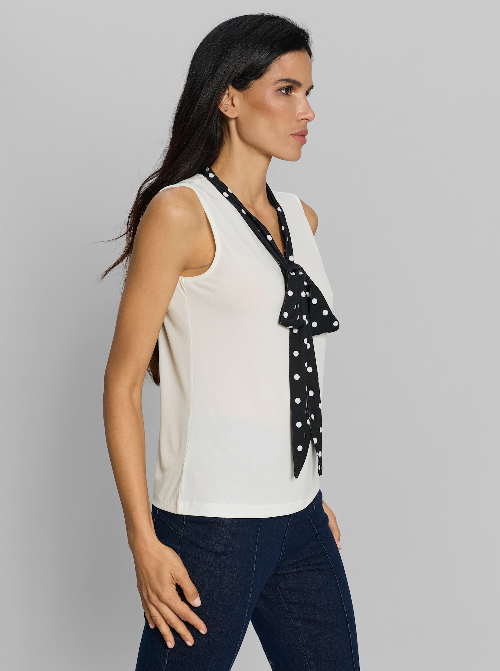 heine Shirttop mit Schluppe - ecru-schwarz-getupft