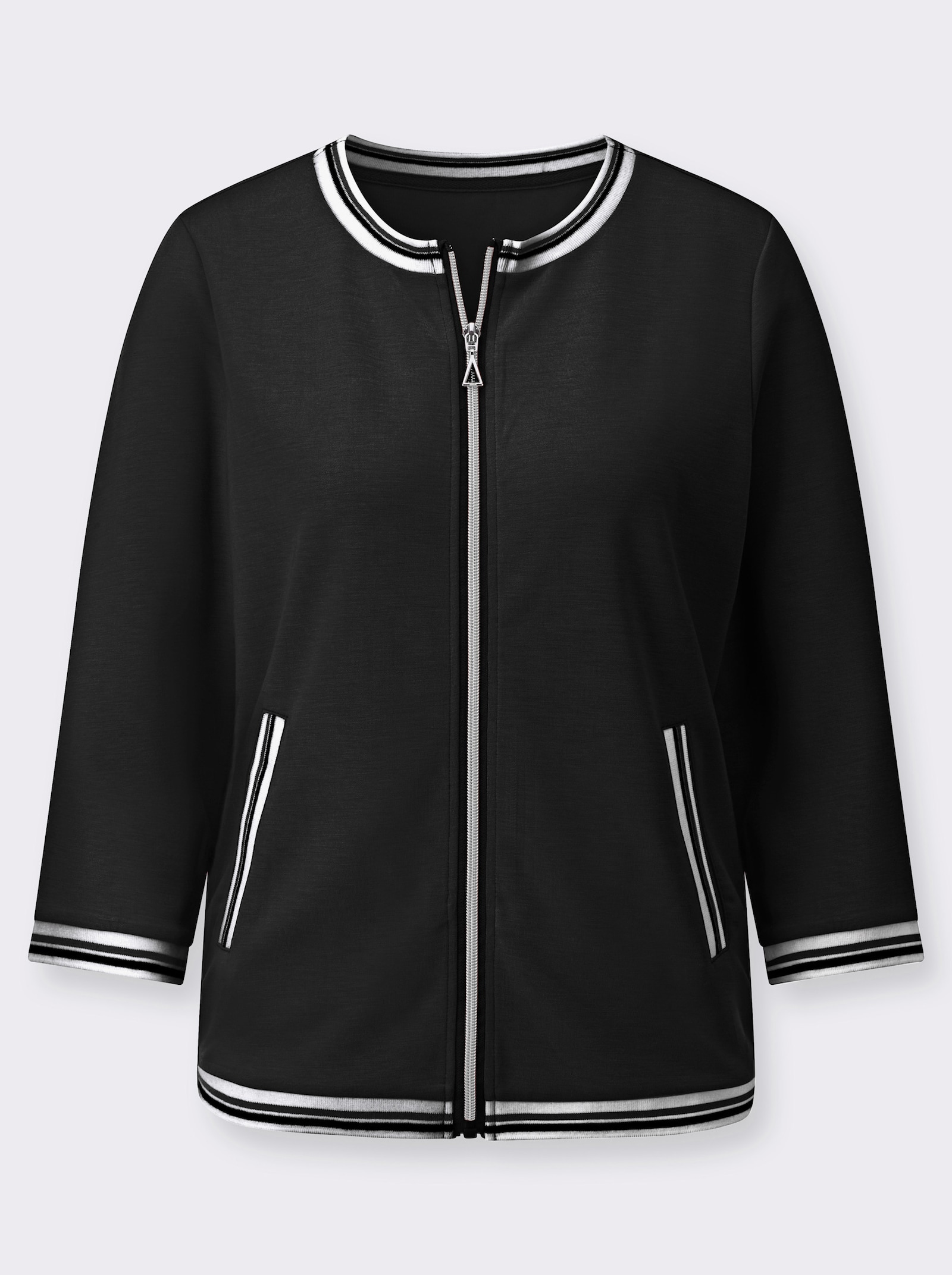 Sweatjacke mit gestreiften Bündchen - schwarz