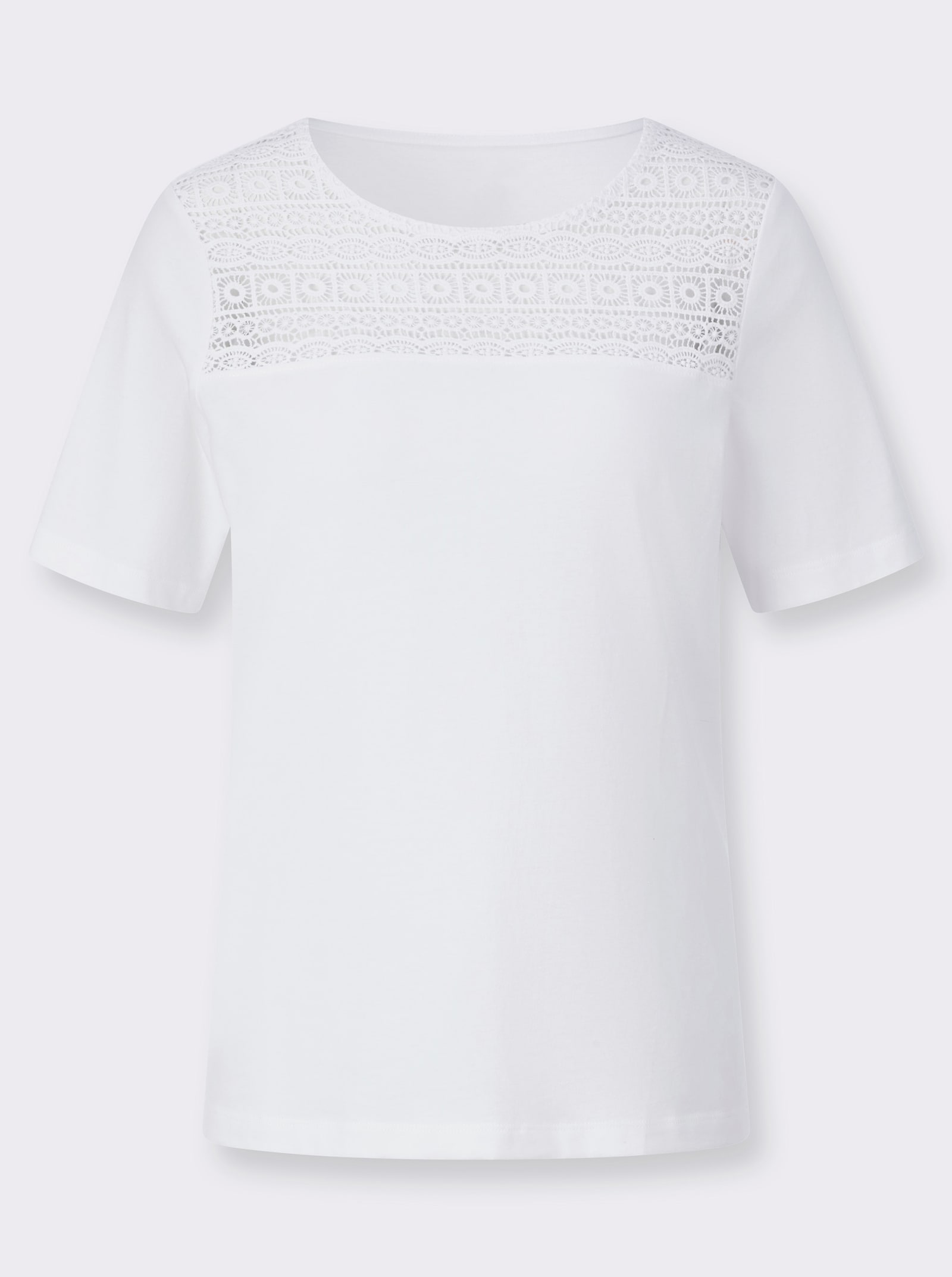 Spitzenshirt mit Rundhals-Ausschnitt - weiß