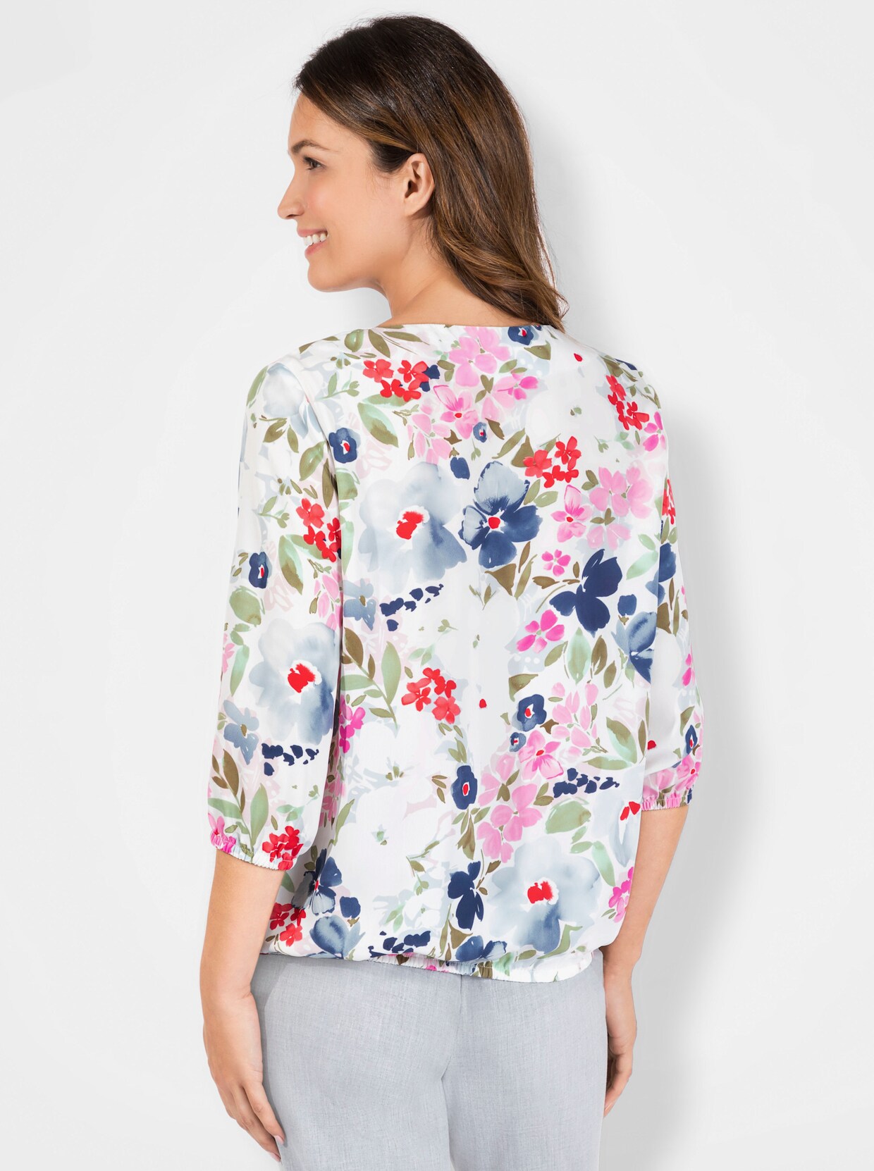 Schlupfbluse - hortensie-khaki-bedruckt