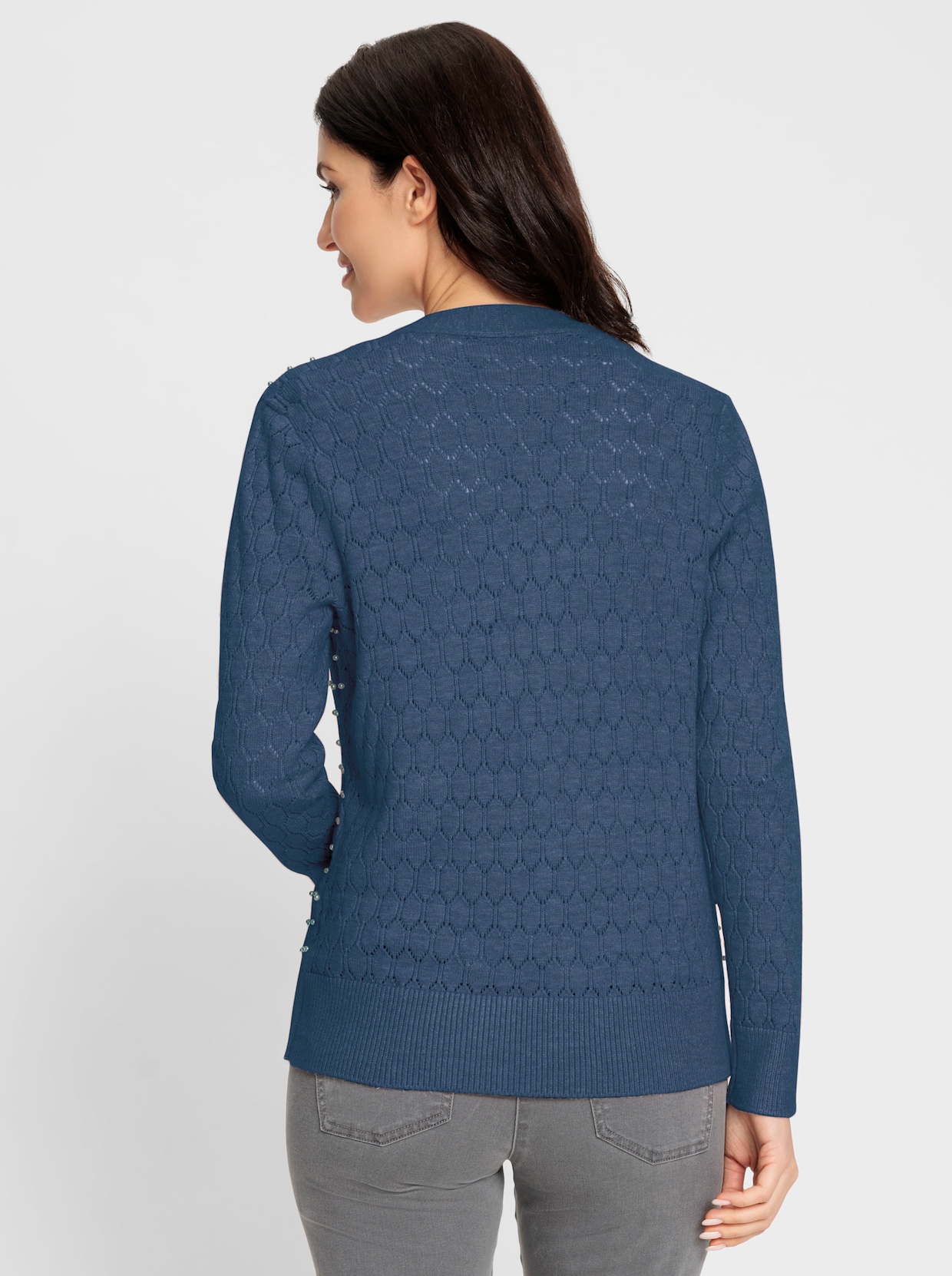 Ajourstrickjacke - rauchblau-meliert