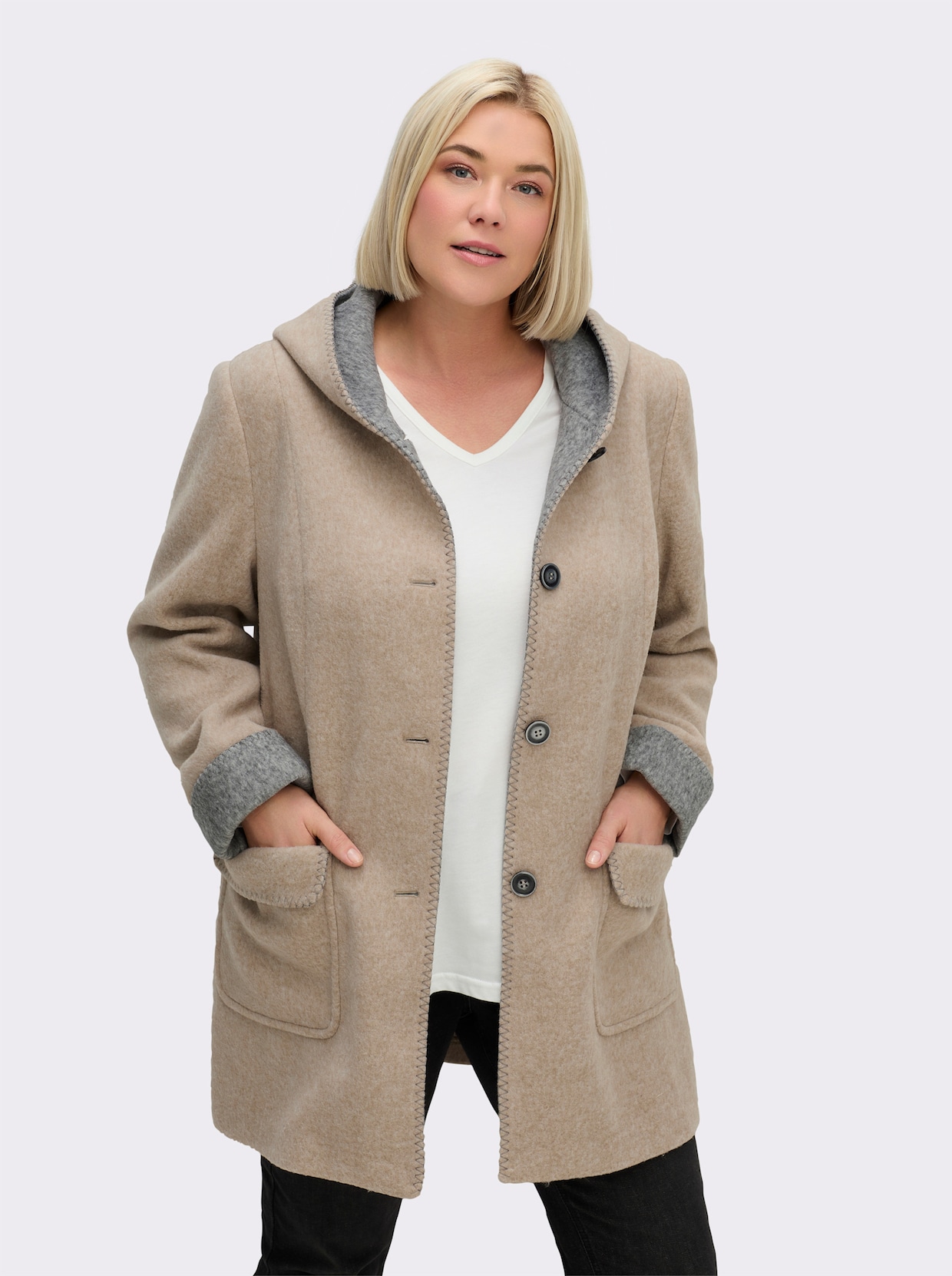 Kapuzenjacke in Woll-Optik - stein