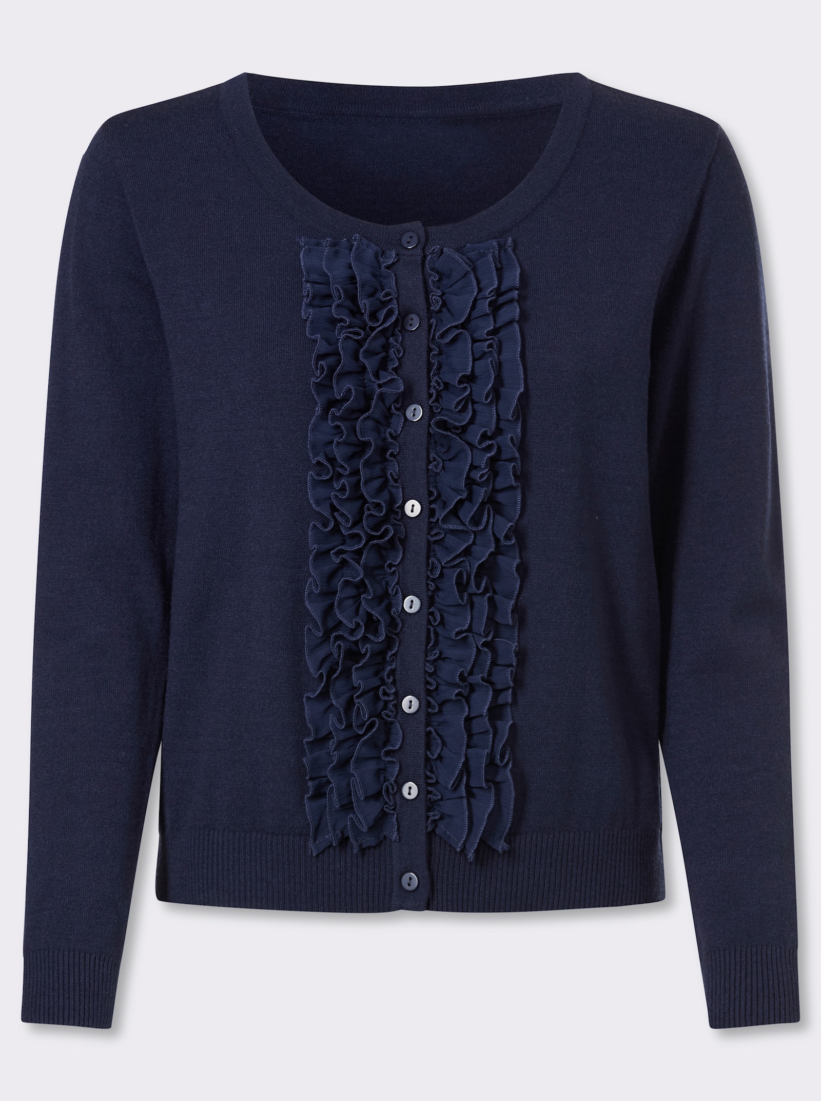 Strickjacke mit Rüschen - marine