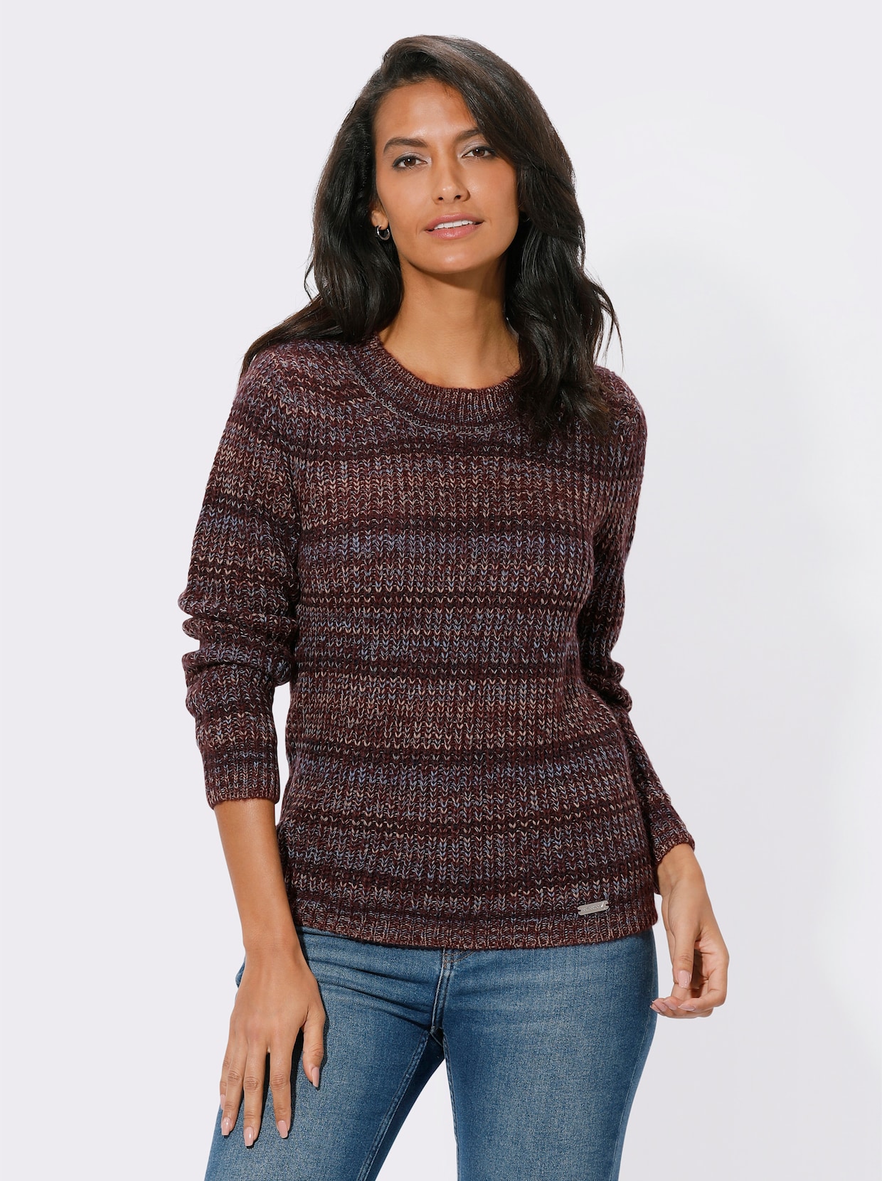 Pullover met ronde hals - bordeaux/marine gestreept