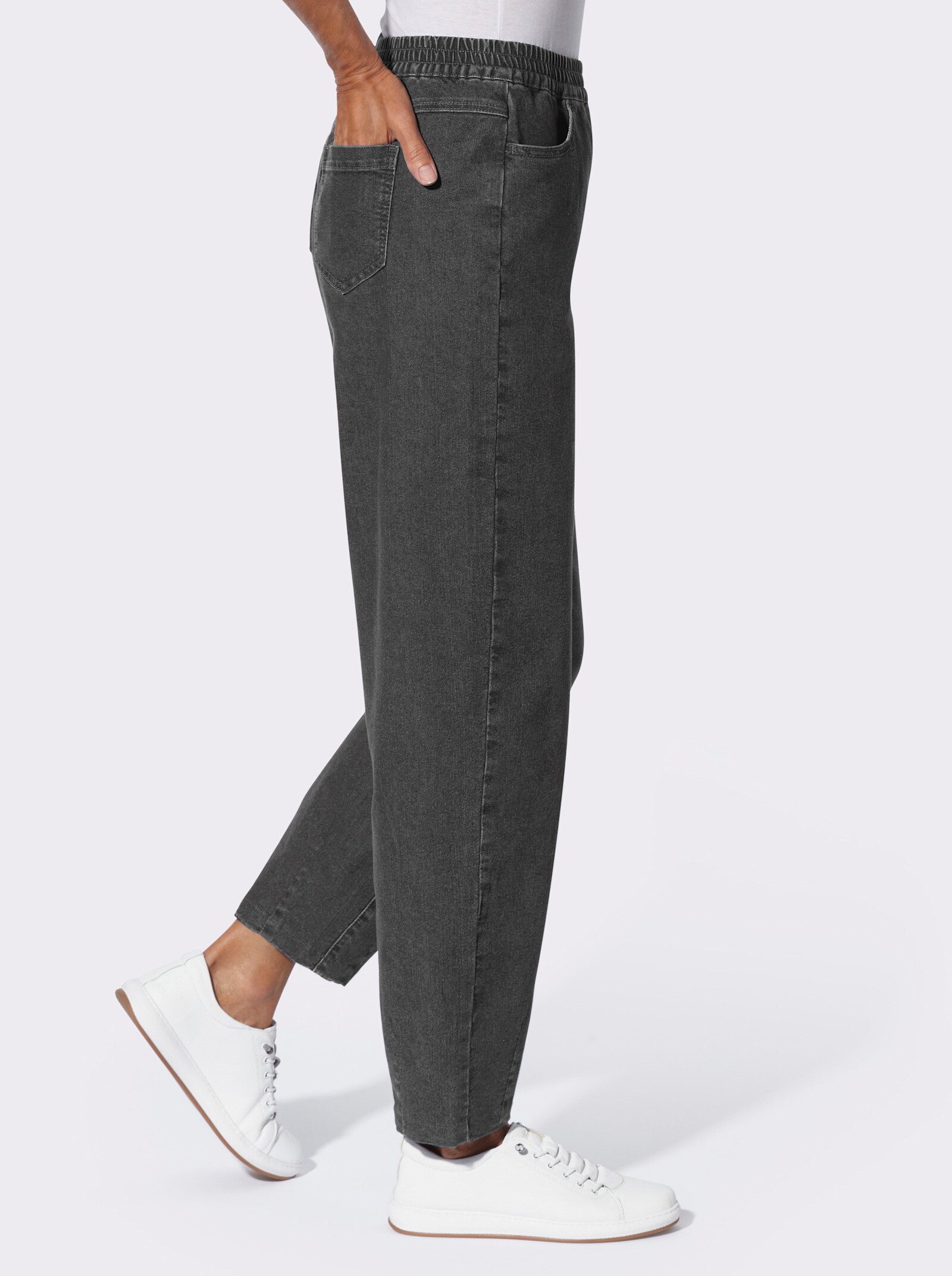 Schlupfjeans Mom-Schnitt mit weiteren Oberschenkeln - grey-denim