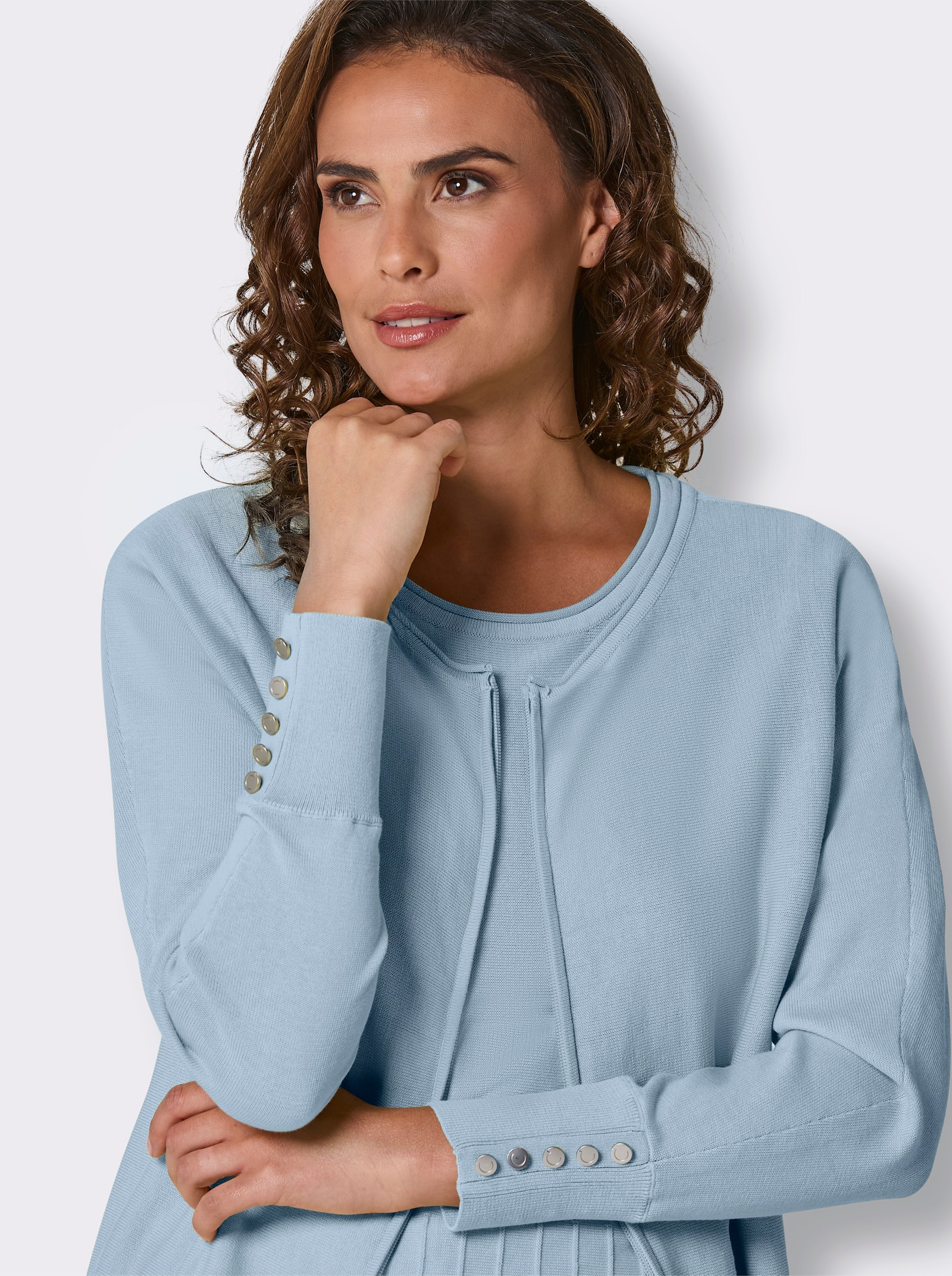 CREATION L PREMIUM Feinstrickjacke mit Fledermaus-Ärmeln - eisblau